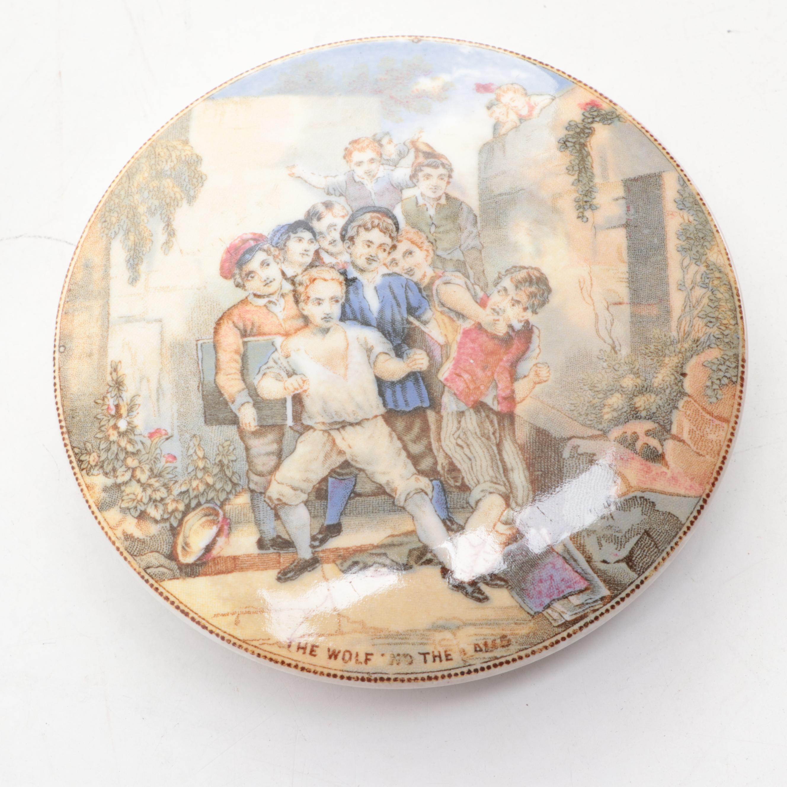 Prattware Pot Lids Depicting Pastoral Scenes, 19th Century