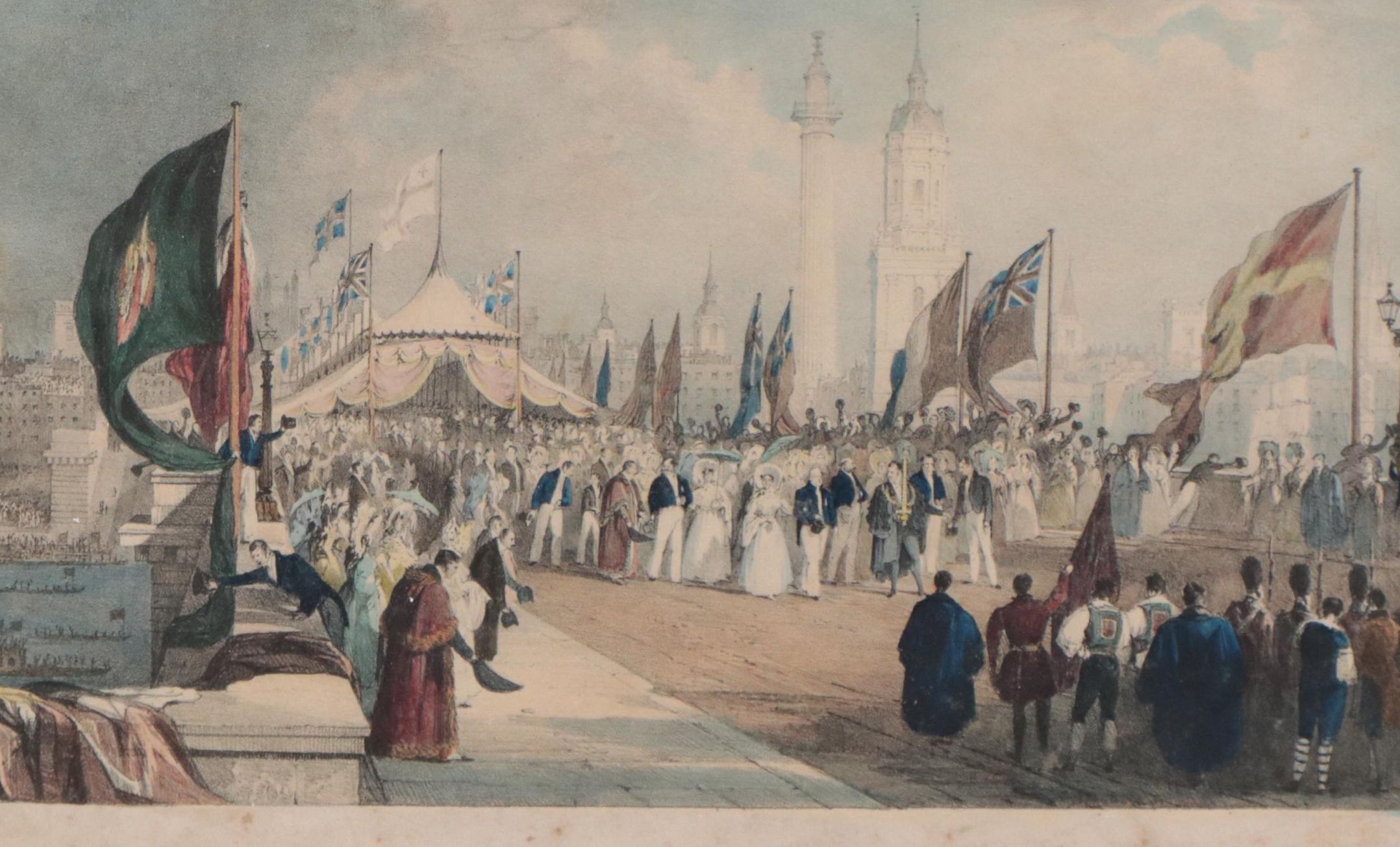 Hand-Colored Lithograph After Thomas Allom of London Bridge Opening Ceremony