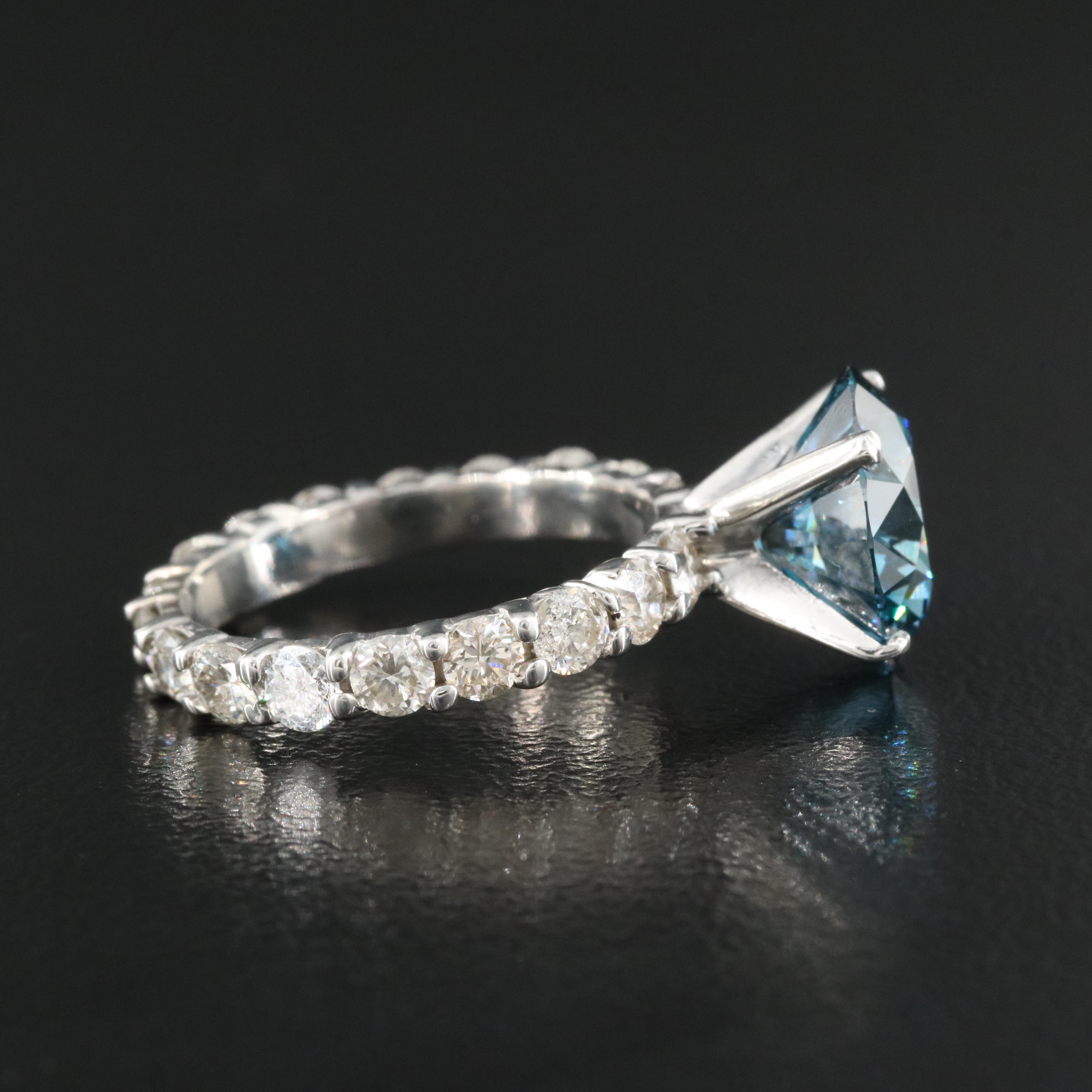 14K 5.10 CTW Diamond Ring with Fancy Dark Blue Center