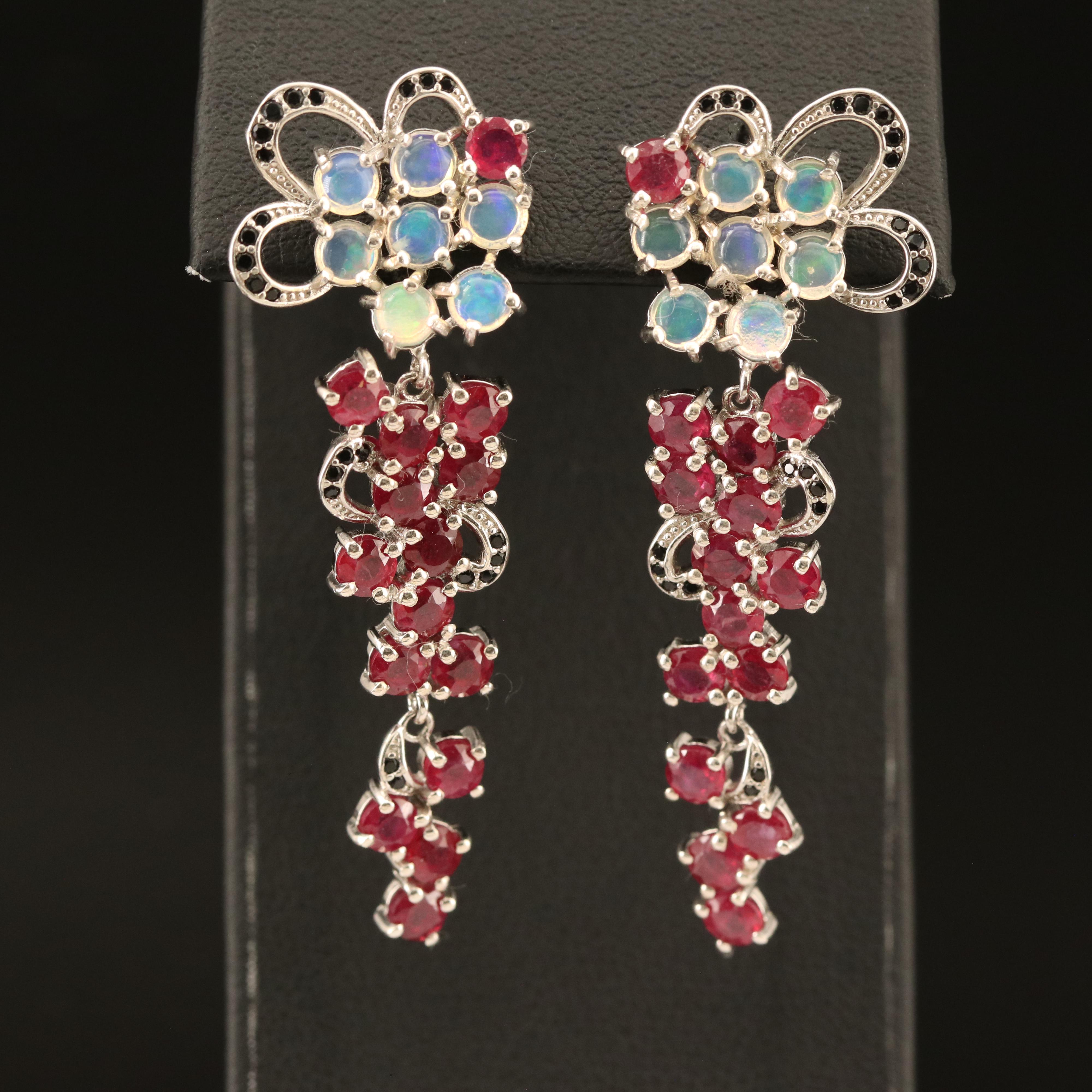 Sterling Opal, Corundum and Cubic Zirconia Earrings