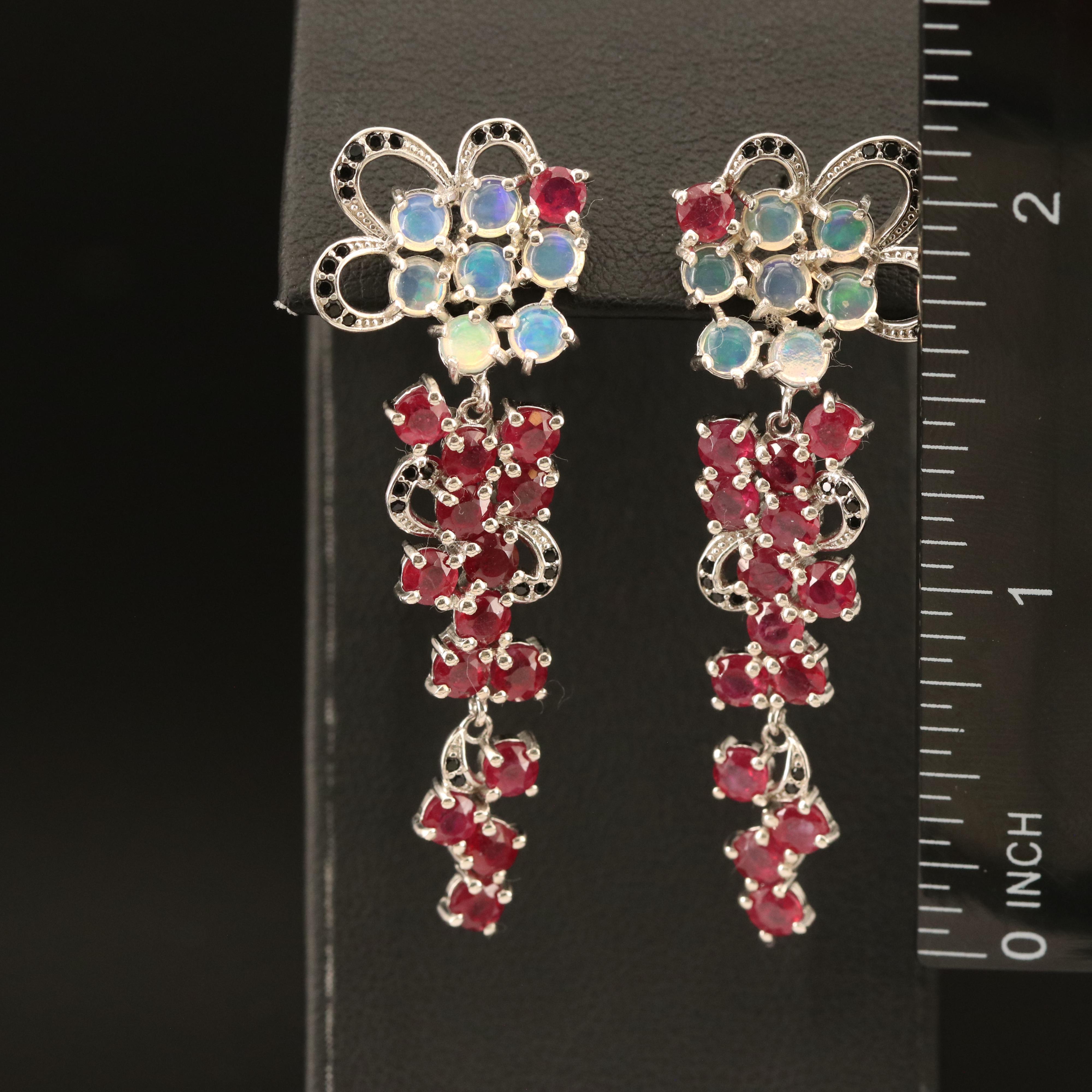 Sterling Opal, Corundum and Cubic Zirconia Earrings