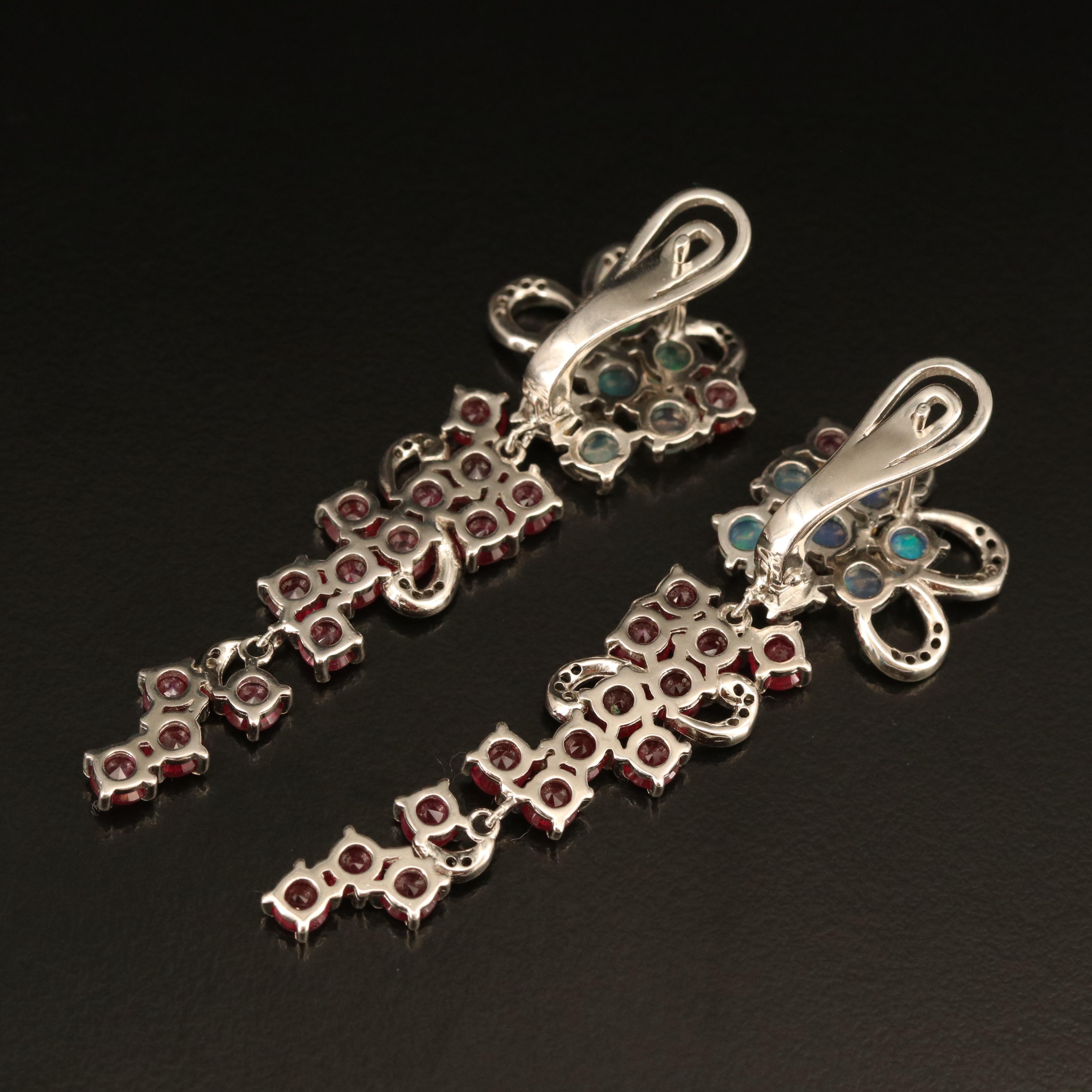 Sterling Opal, Corundum and Cubic Zirconia Earrings