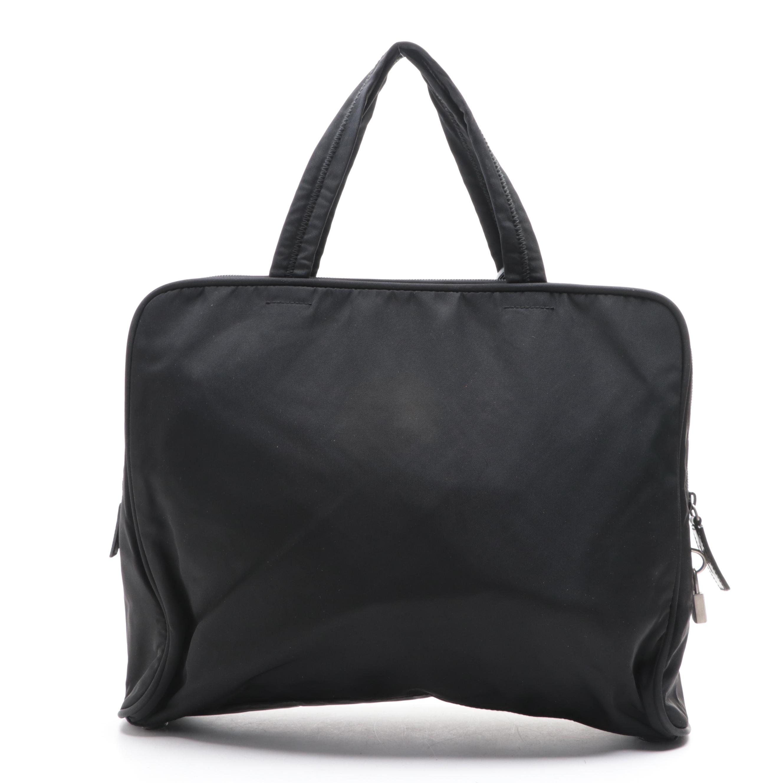 Prada Zip-Around Slim Briefcase/Lap Top Bag in Black Nylon Gabardine