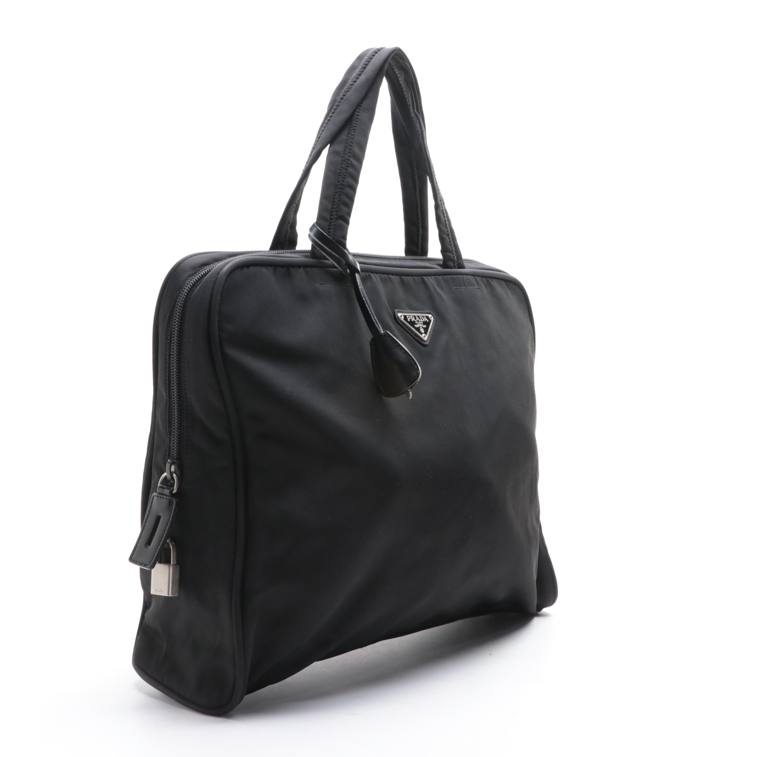 Prada Zip-Around Slim Briefcase/Lap Top Bag in Black Nylon Gabardine