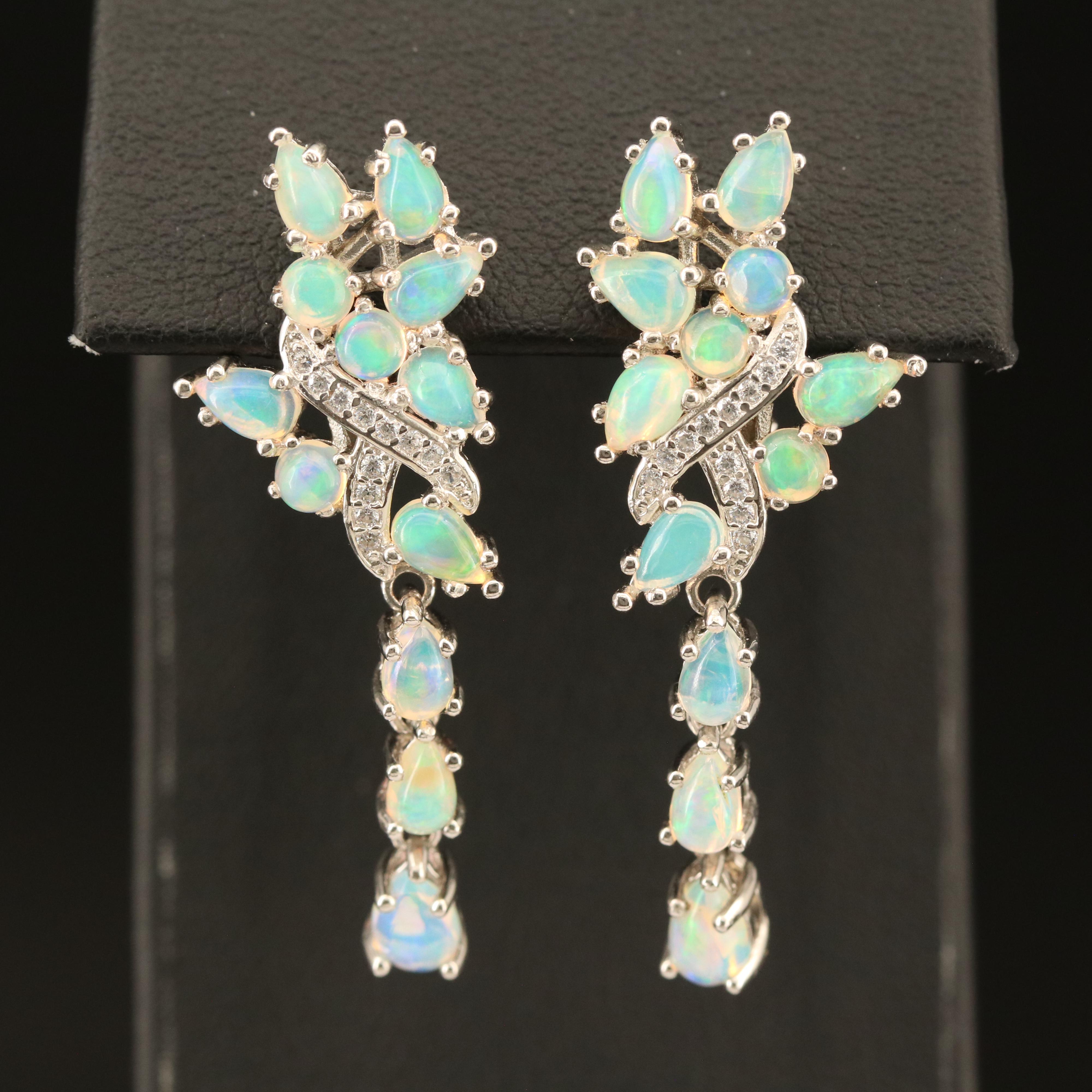 Sterling Opal and Cubic Zirconia Earrings