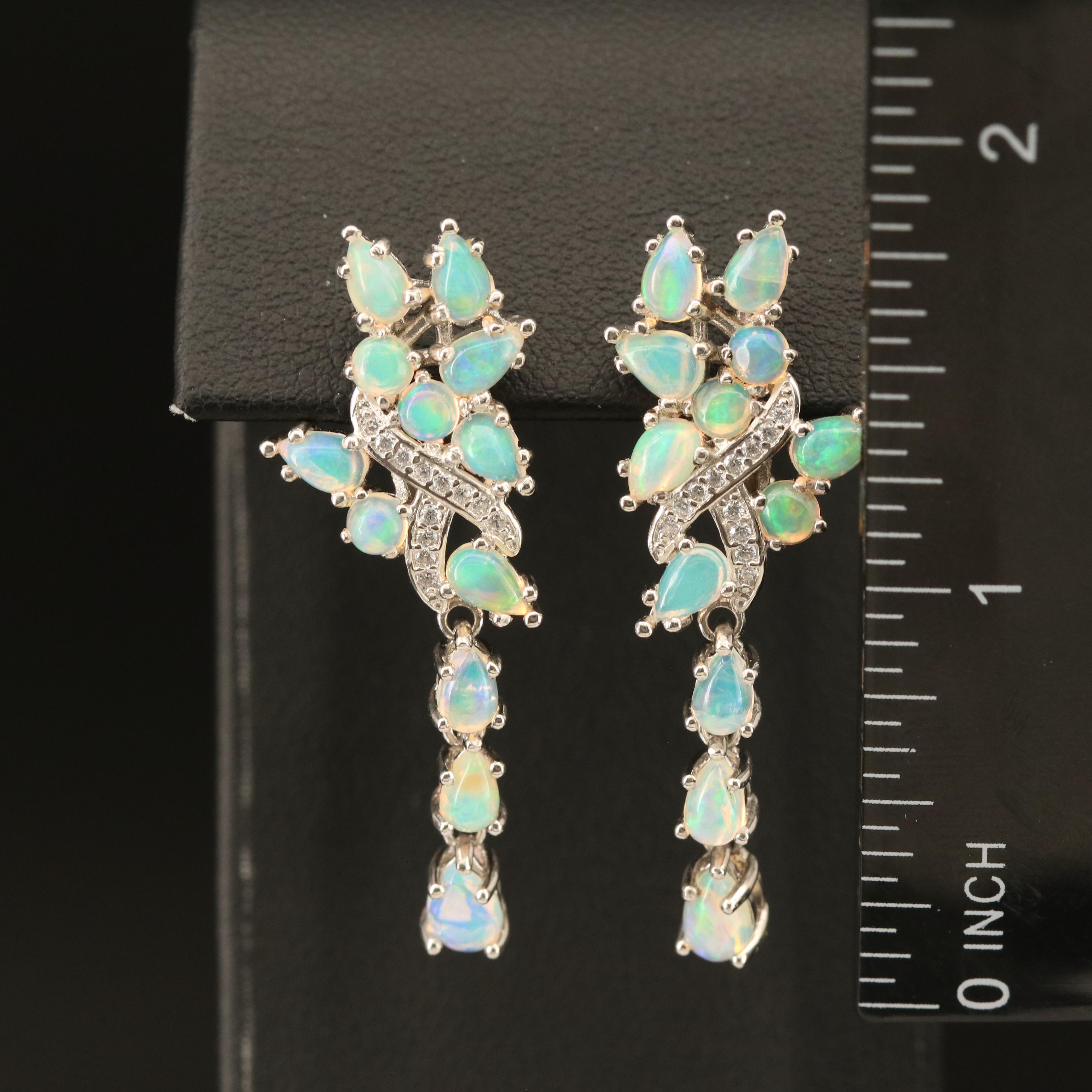 Sterling Opal and Cubic Zirconia Earrings