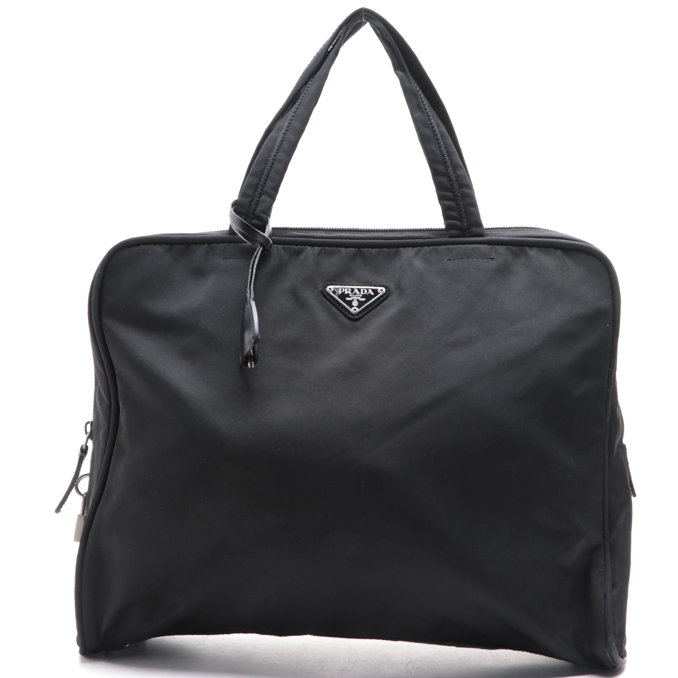 Prada Zip-Around Slim Briefcase/Lap Top Bag in Black Nylon Gabardine
