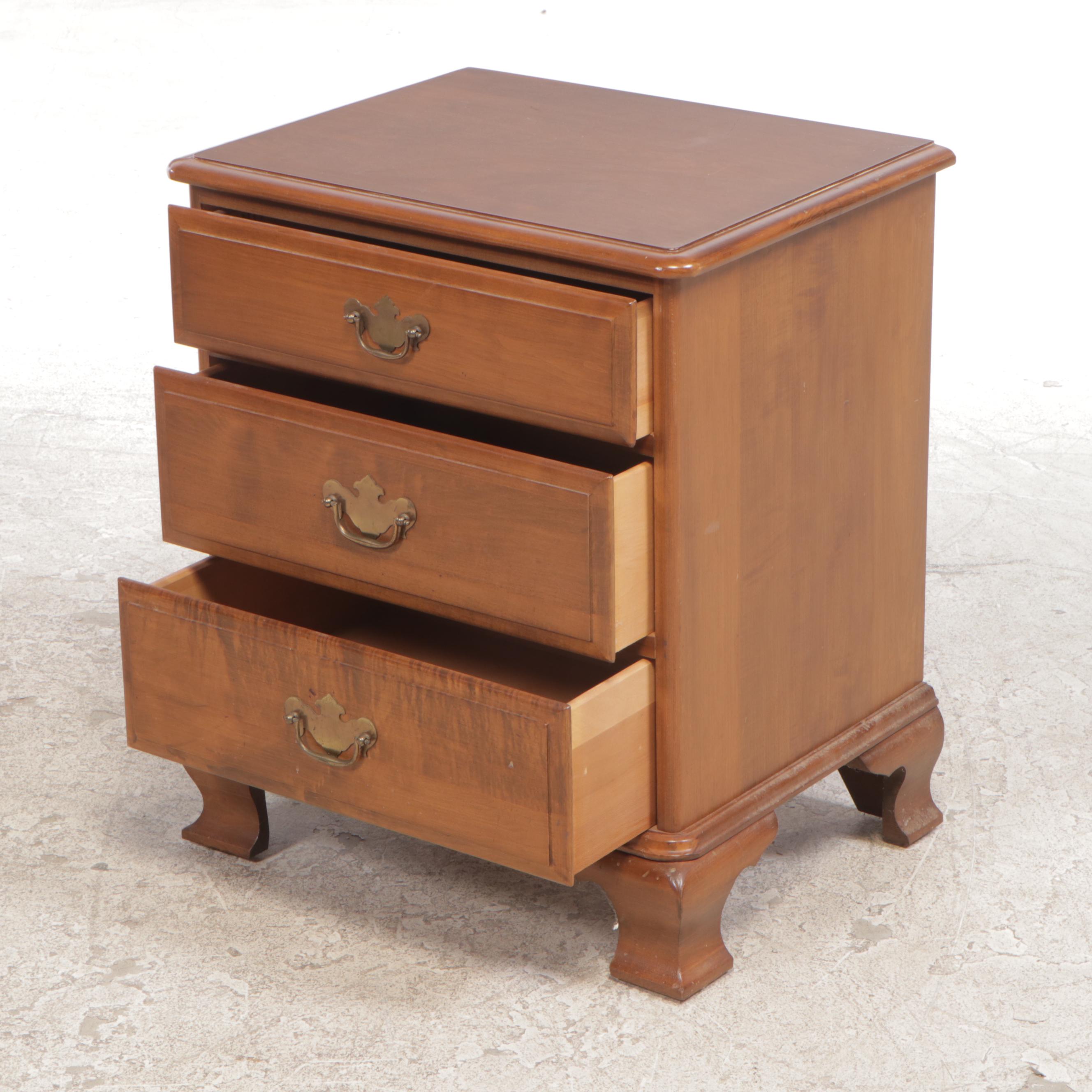 Pair of Kling Chippendale Style Maple Three-Drawer Nightstands