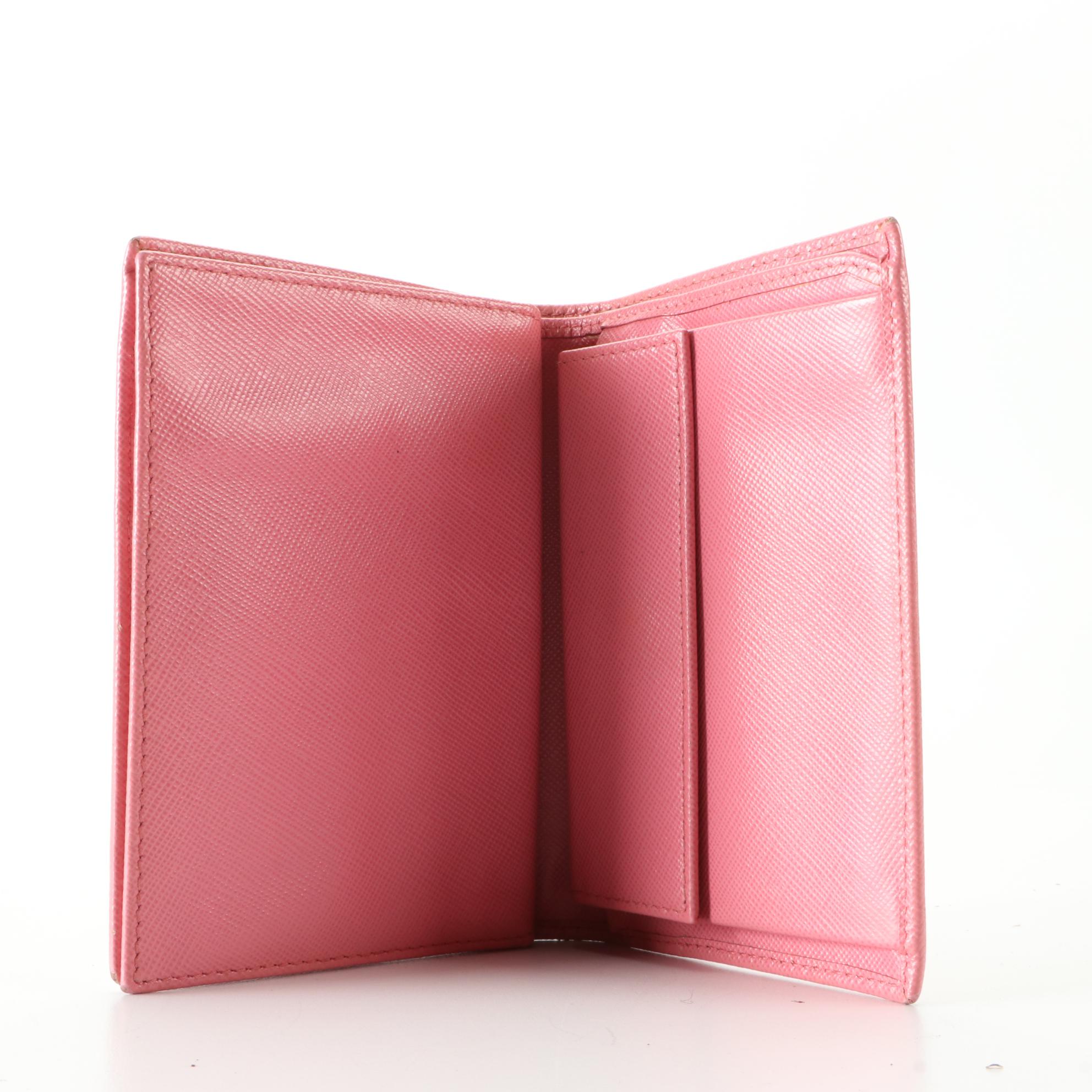 Prada Compact Wallet in Pink Saffiano Leather