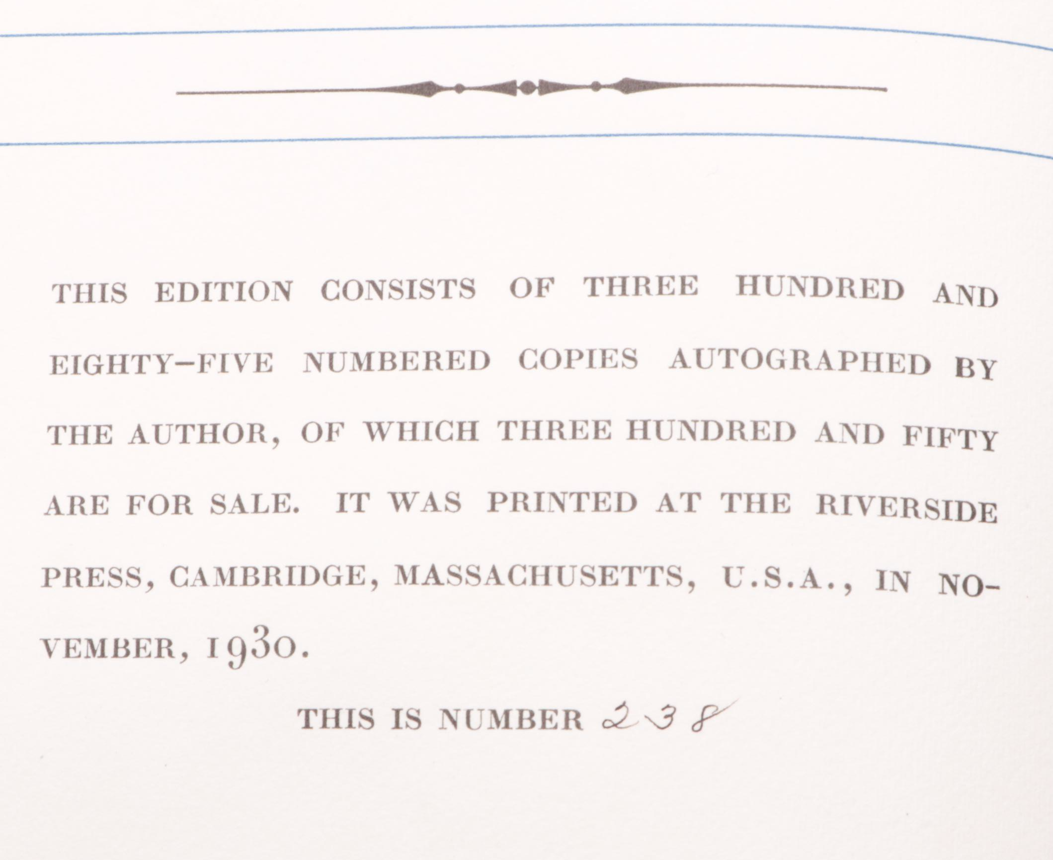 Signed Limited Edition "American Vignettes, 1860–1865" by John Drinkwater, 1931