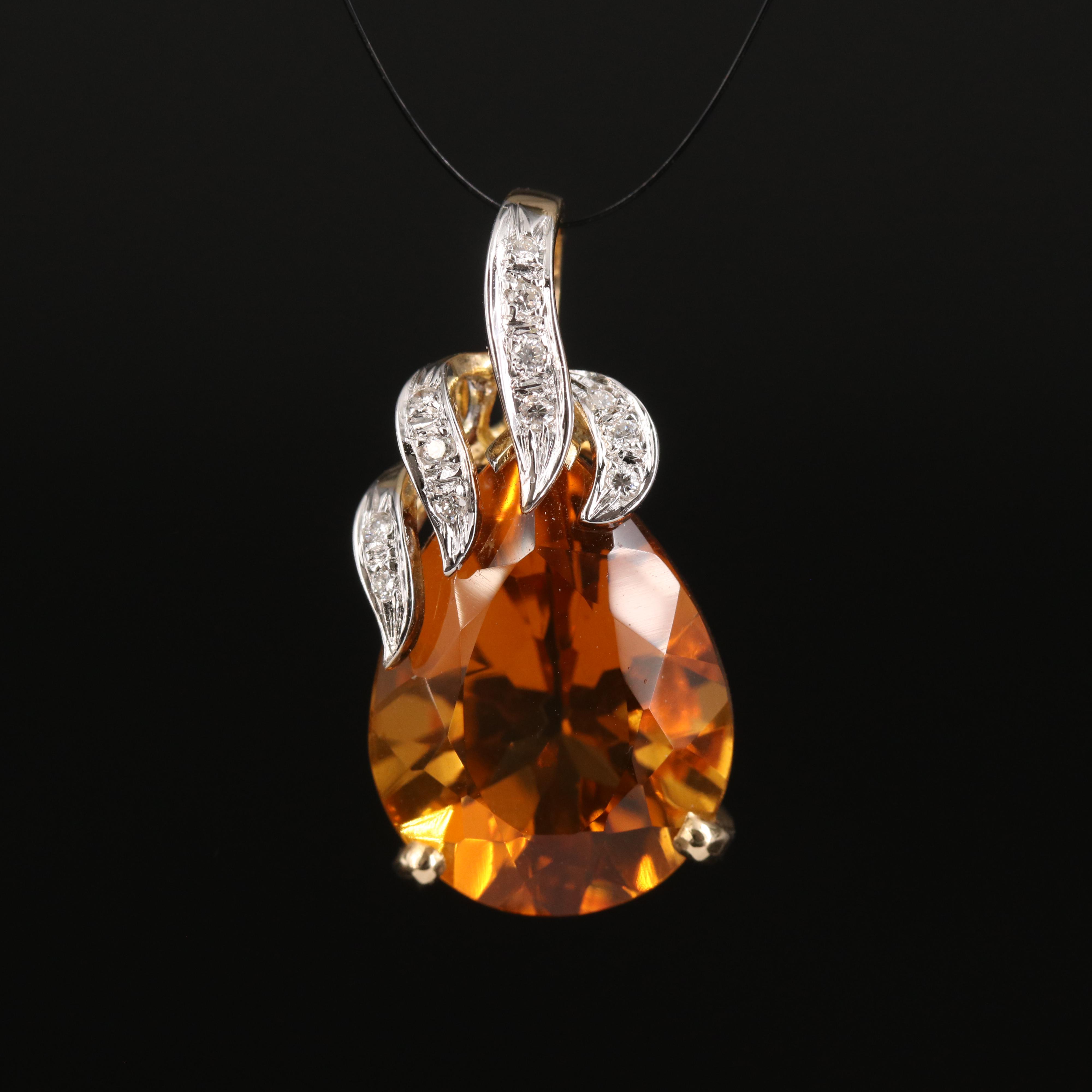 14K 11.64 CT Citrine and Diamond Pendant