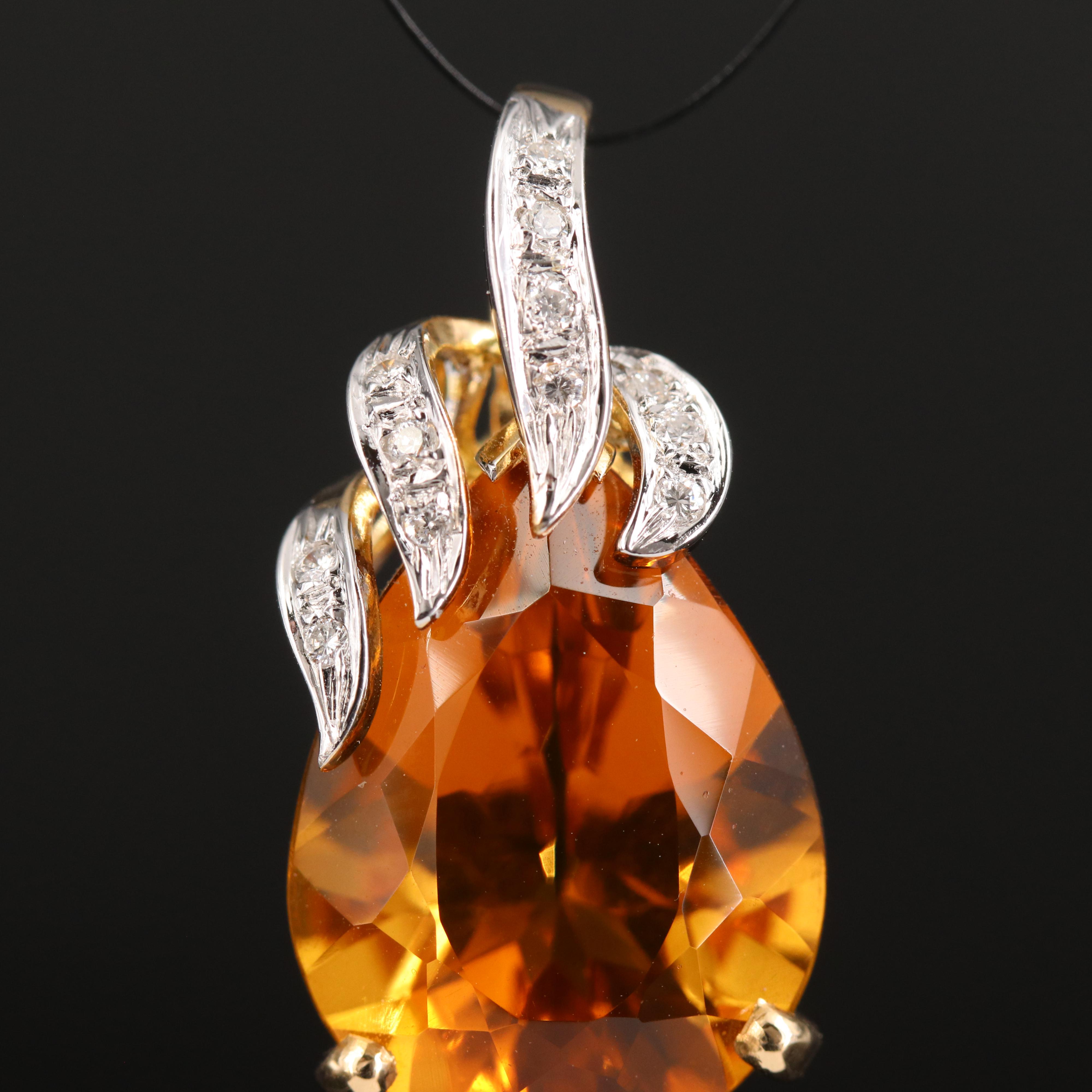 14K 11.64 CT Citrine and Diamond Pendant