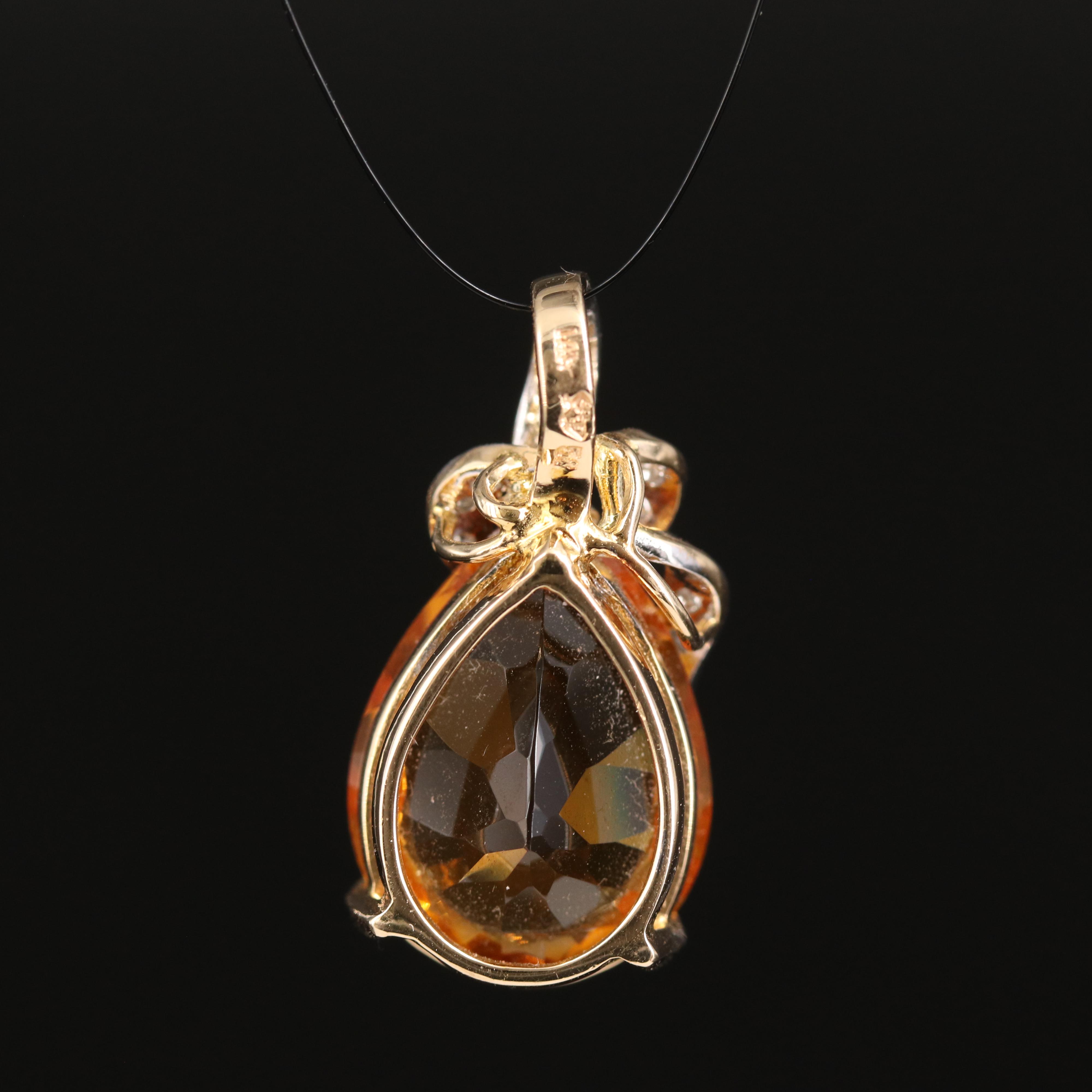 14K 11.64 CT Citrine and Diamond Pendant