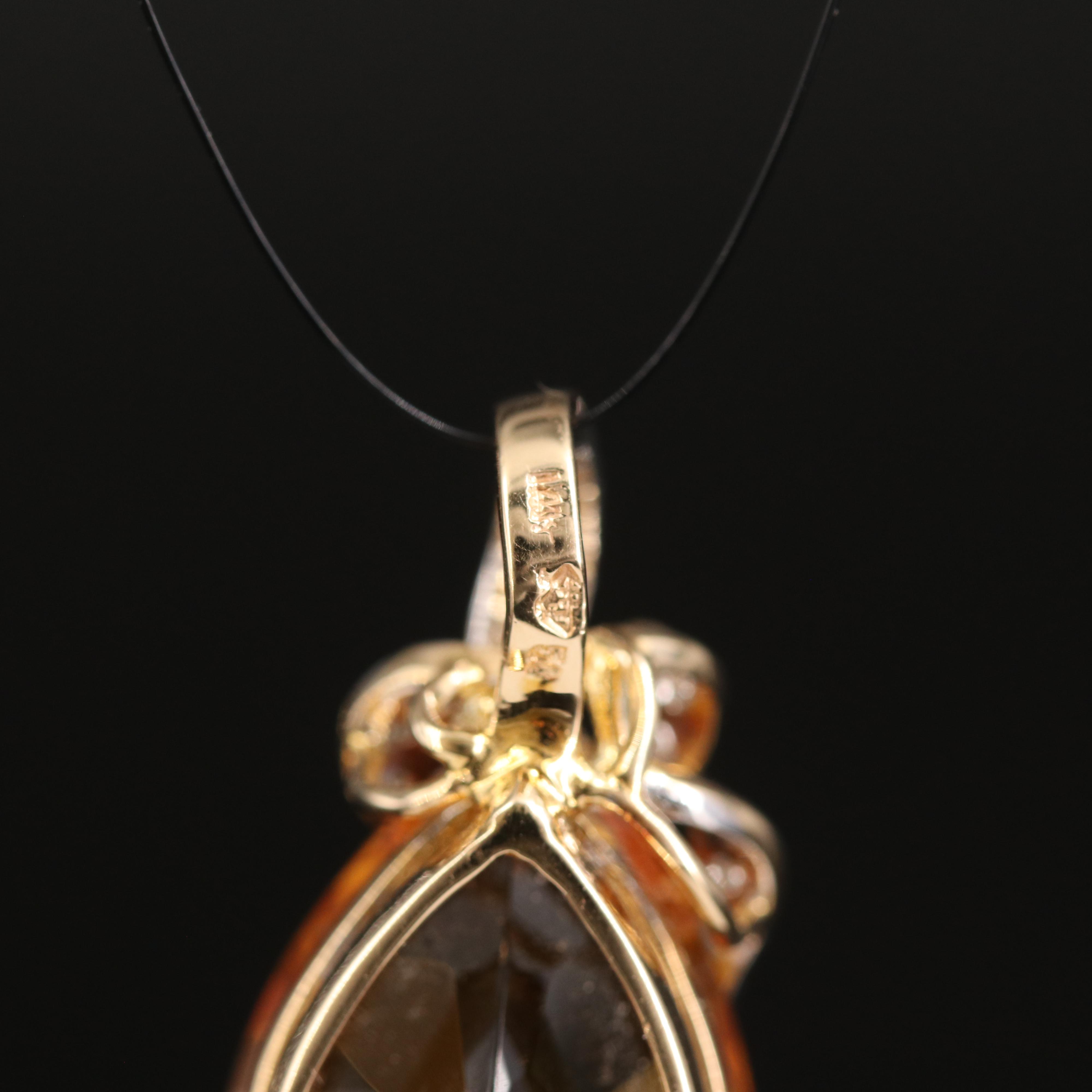 14K 11.64 CT Citrine and Diamond Pendant
