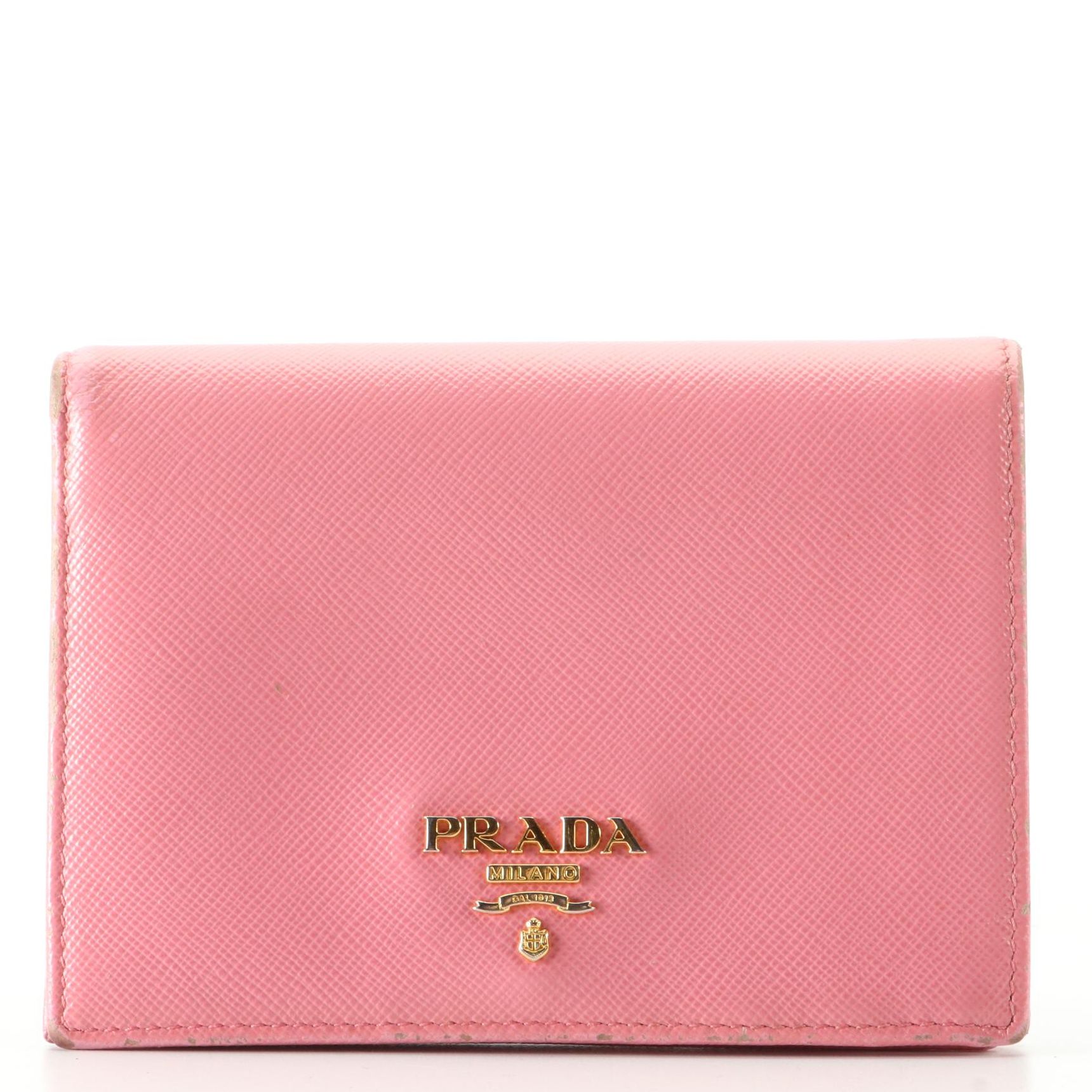 Prada Compact Wallet in Pink Saffiano Leather