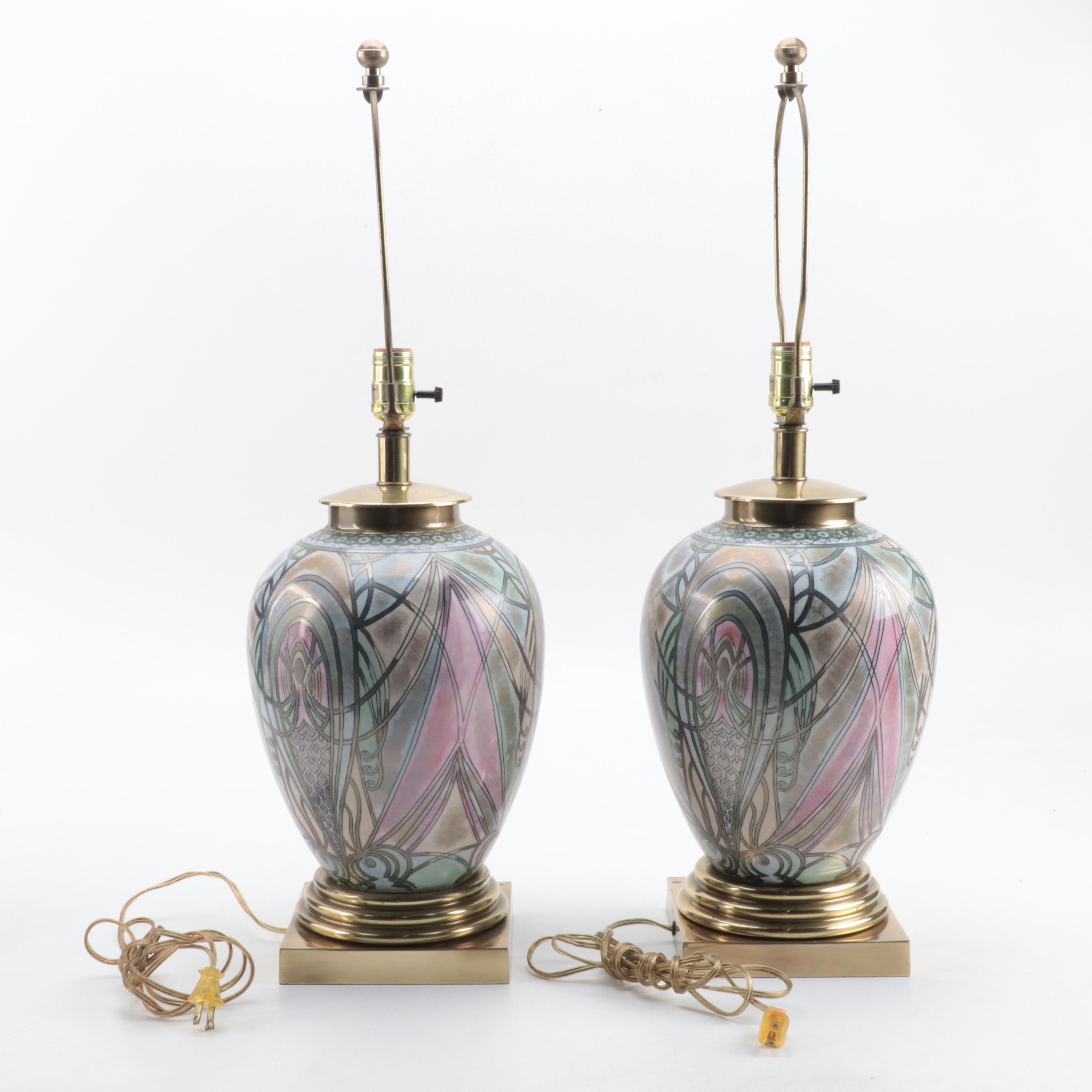 Frederick Cooper Deco Revival Ceramic and Gilt Metal Table Lamps, Late 20th C