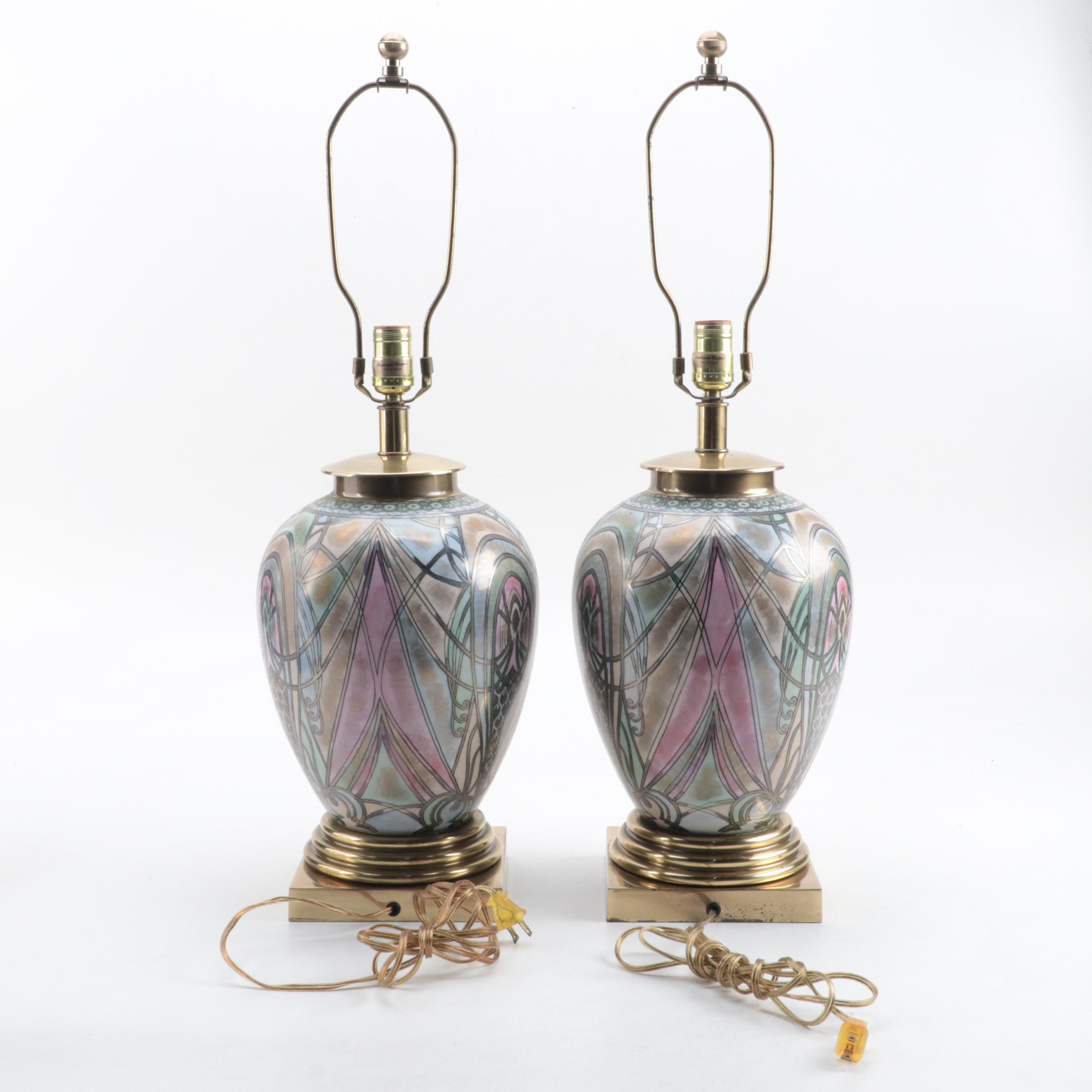 Frederick Cooper Deco Revival Ceramic and Gilt Metal Table Lamps, Late 20th C