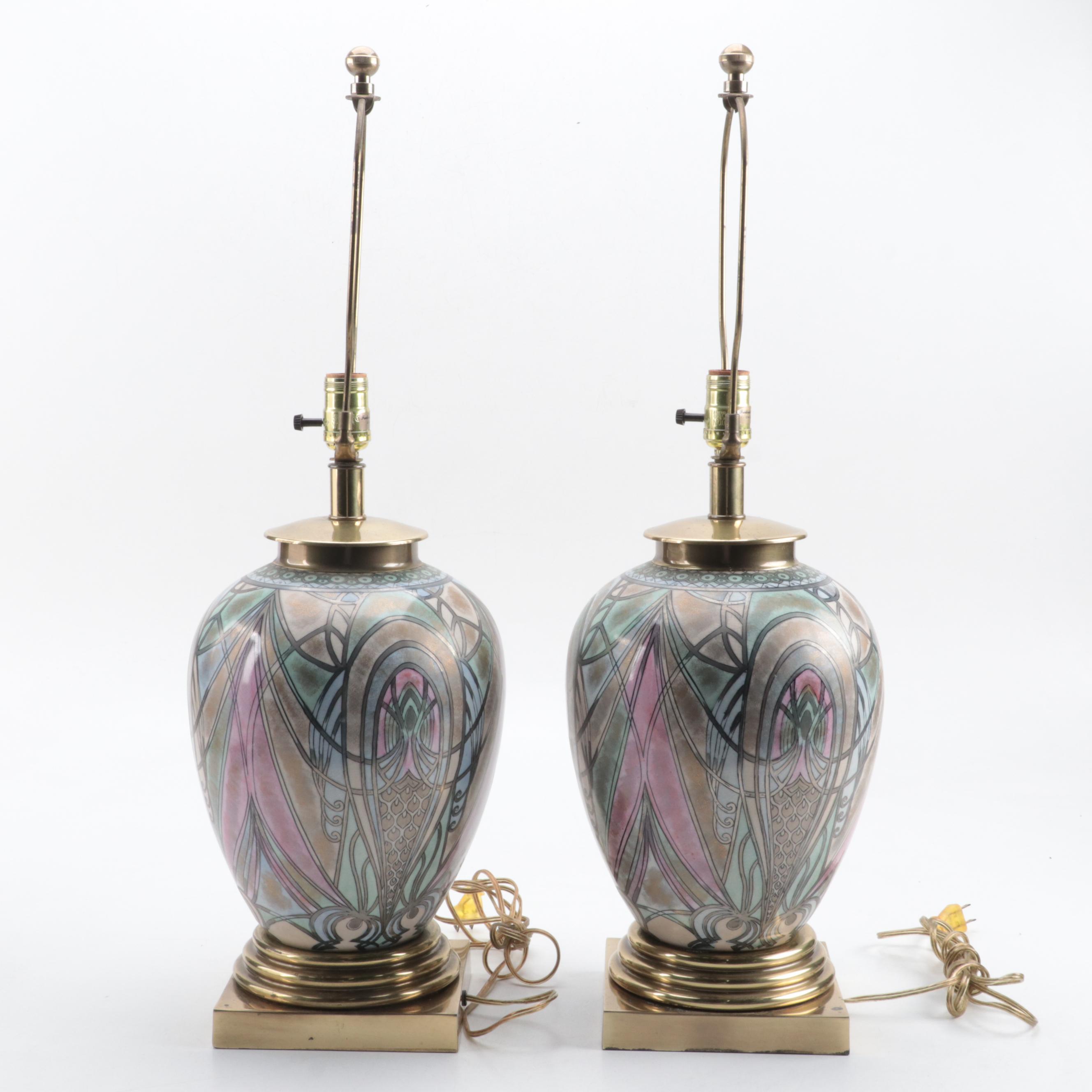 Frederick Cooper Deco Revival Ceramic and Gilt Metal Table Lamps, Late 20th C