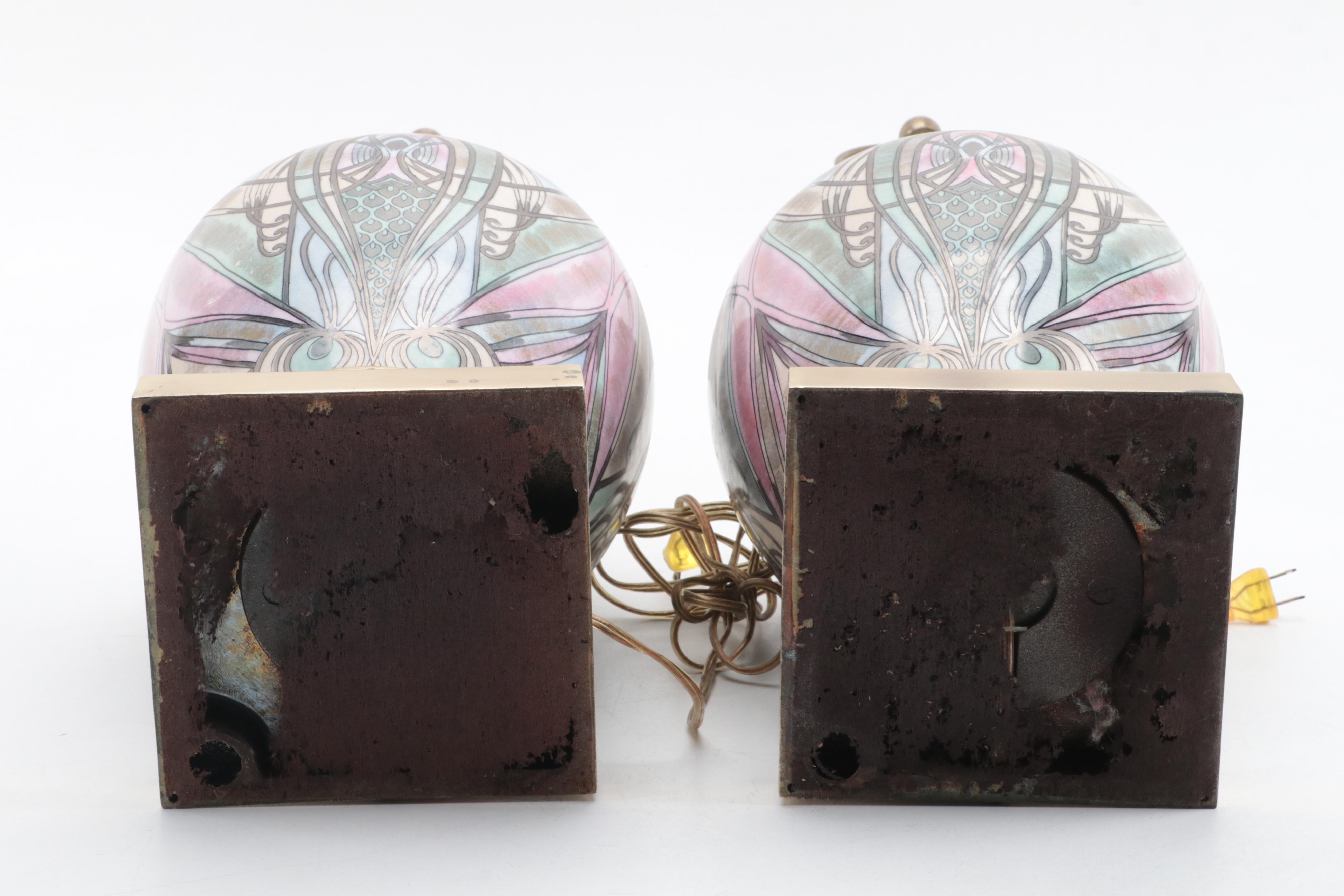 Frederick Cooper Deco Revival Ceramic and Gilt Metal Table Lamps, Late 20th C