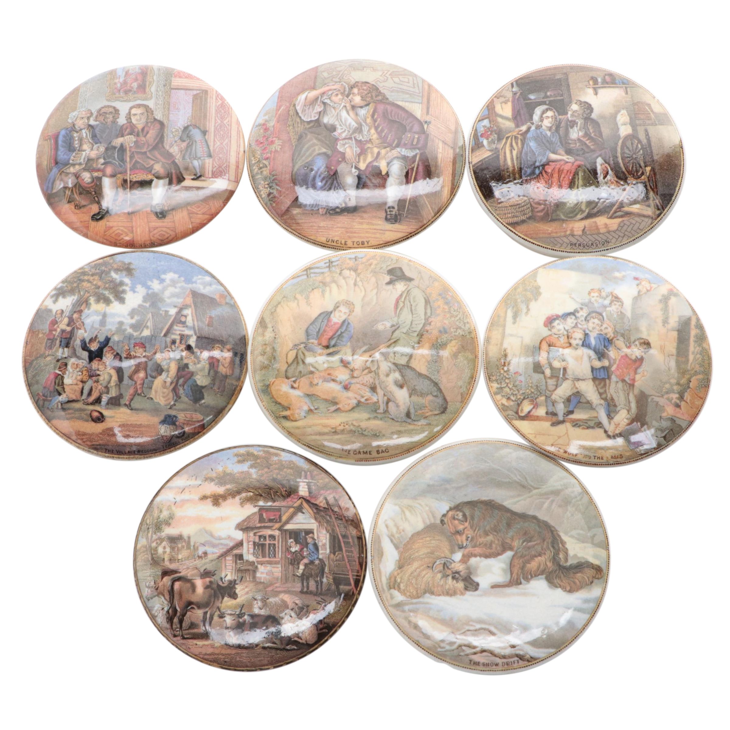 Prattware Pot Lids Depicting Pastoral Scenes, 19th Century