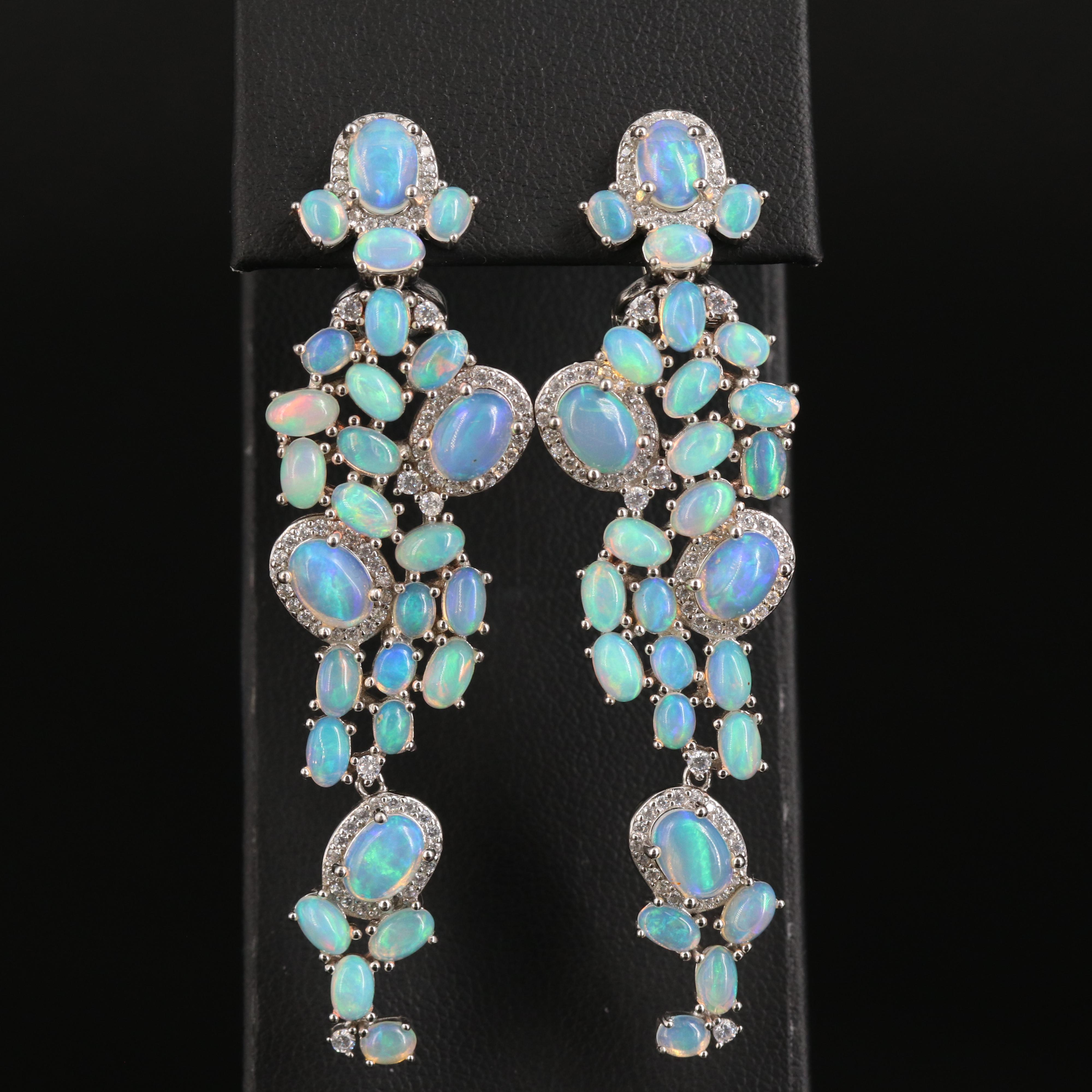 Sterling Opal and Cubic Zirconia Earrings