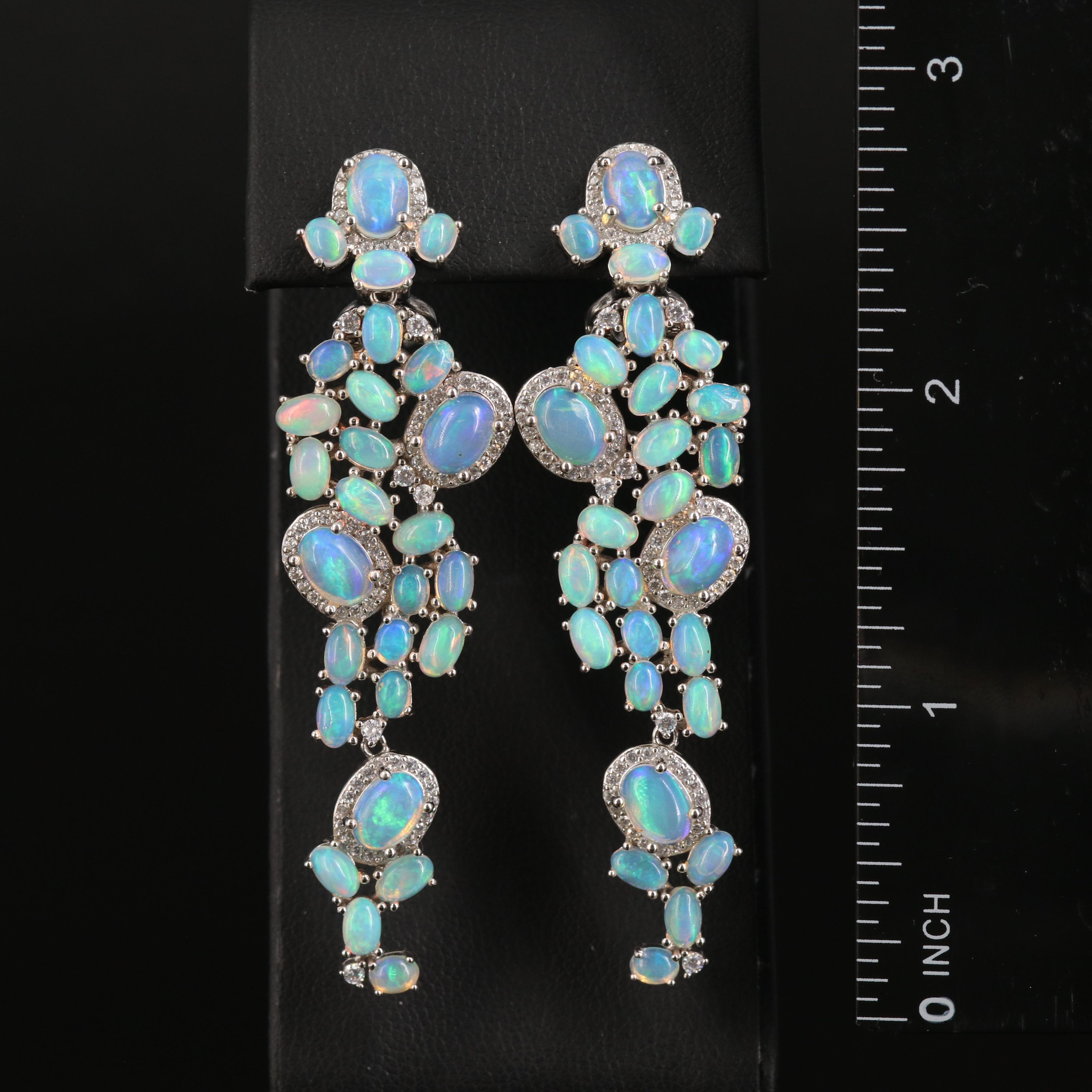 Sterling Opal and Cubic Zirconia Earrings
