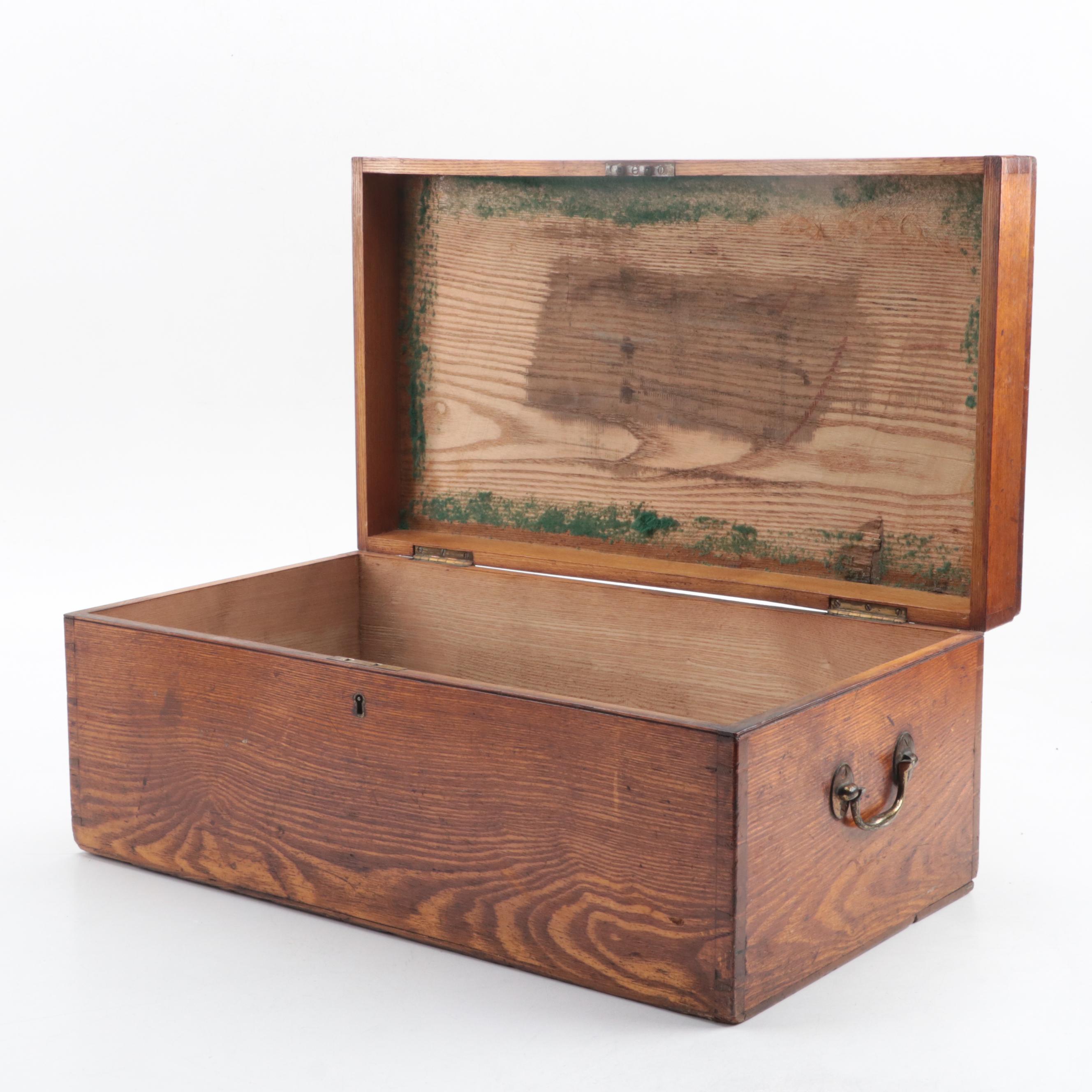 Small Victorian Pine Traveling Trunk, Late 19th/Early 20th Century