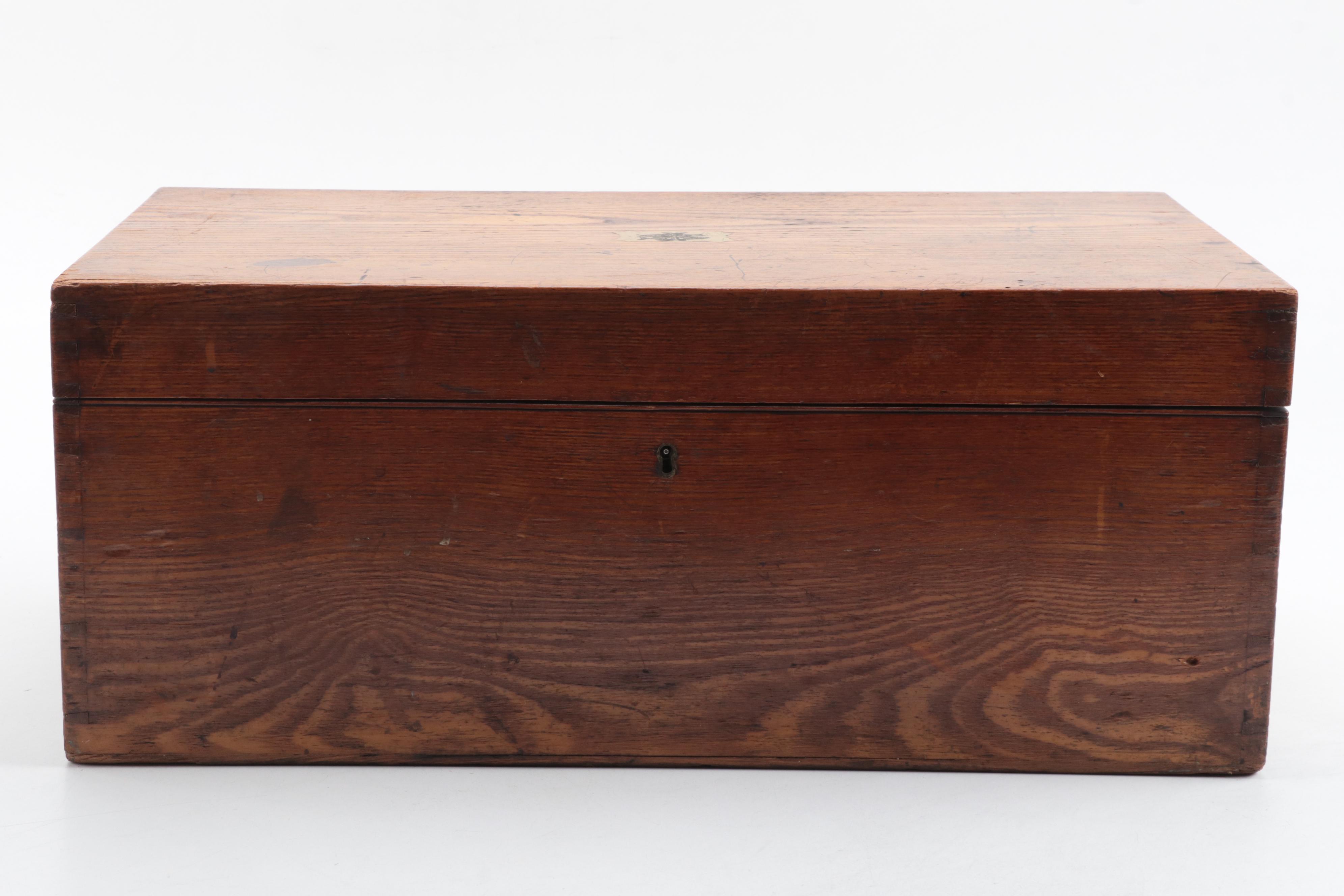 Small Victorian Pine Traveling Trunk, Late 19th/Early 20th Century