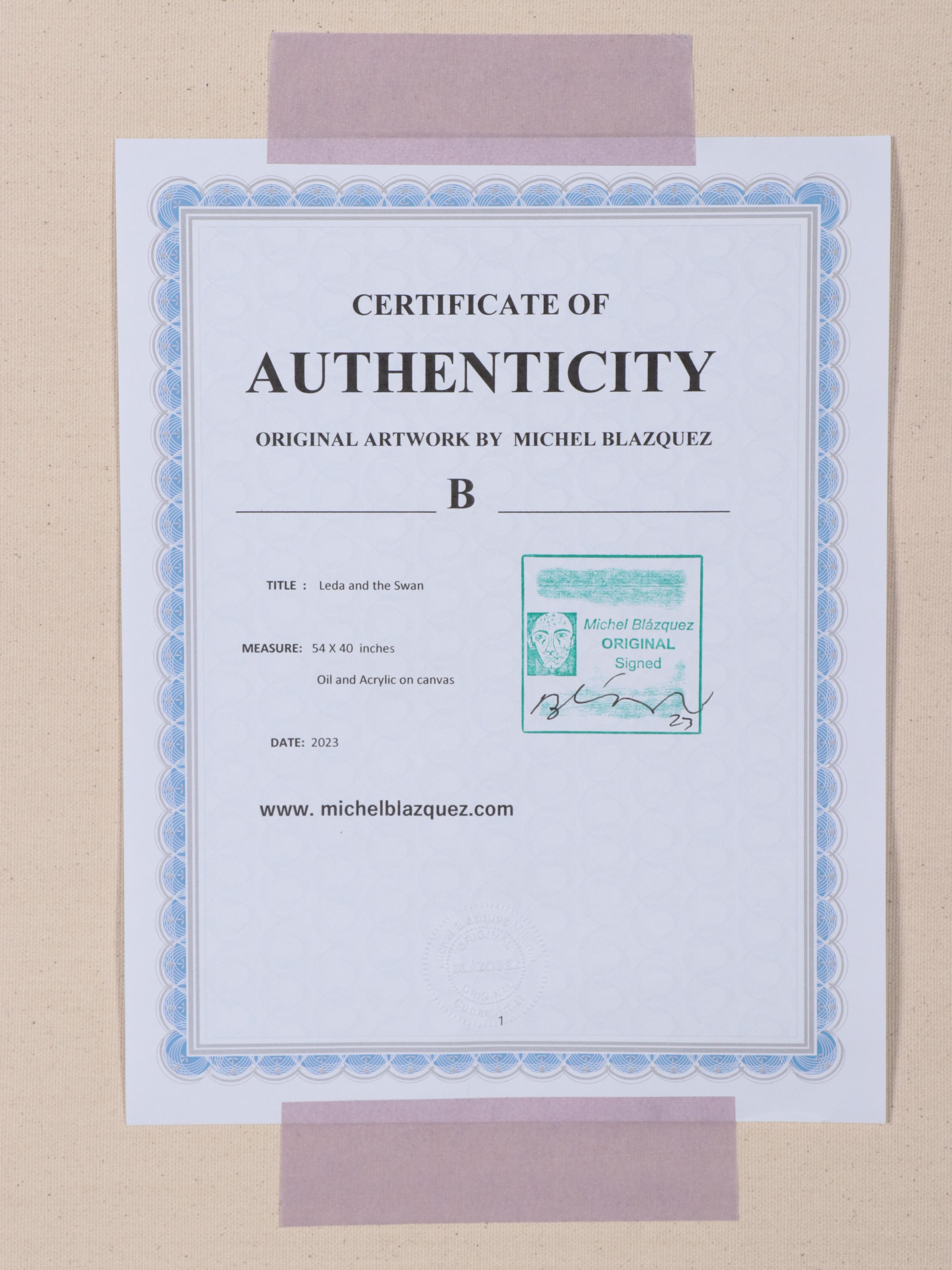 Michel Blázquez Mixed Media Painting "Leda and the Swan," 2023