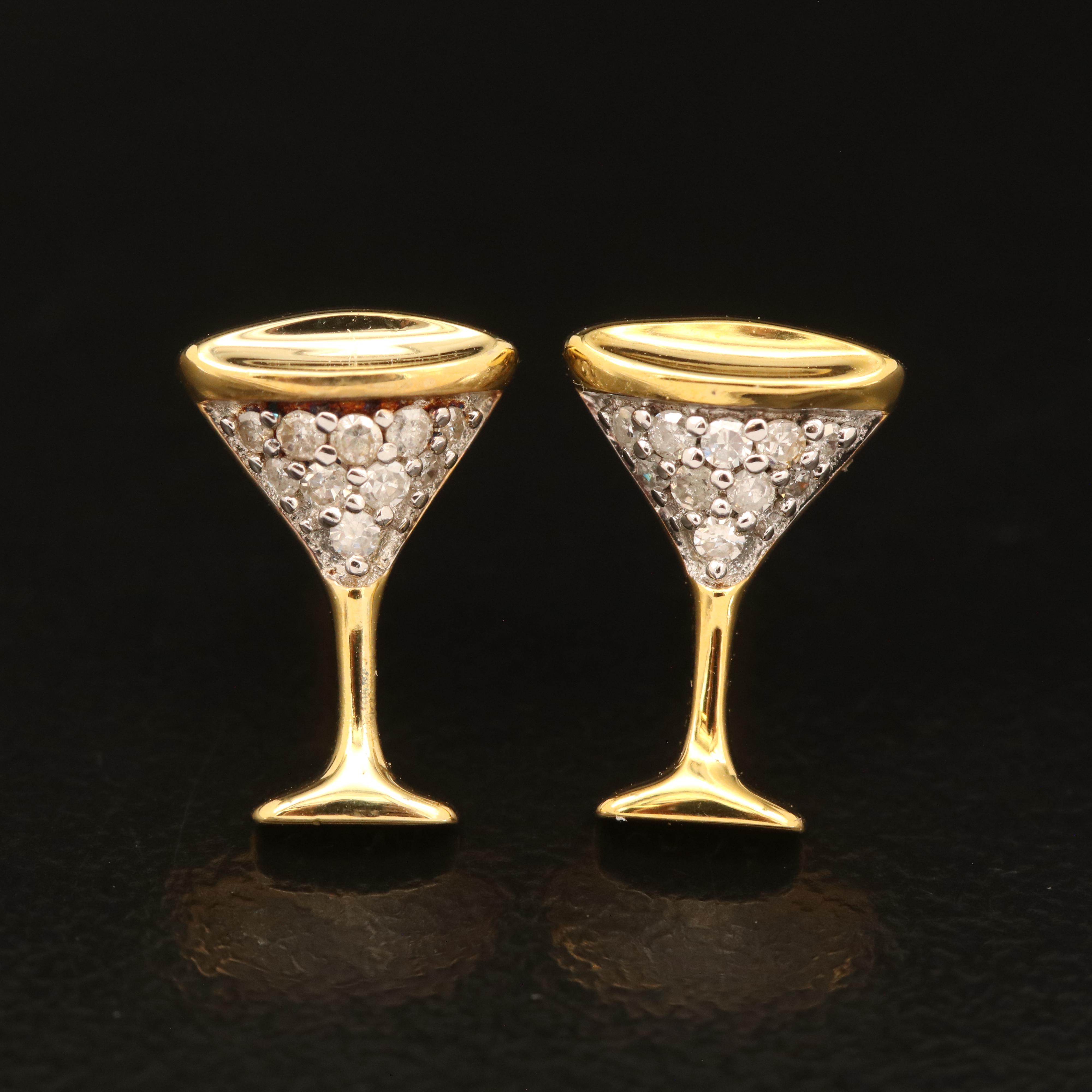 Sterling Diamond Martini Stud Earrings