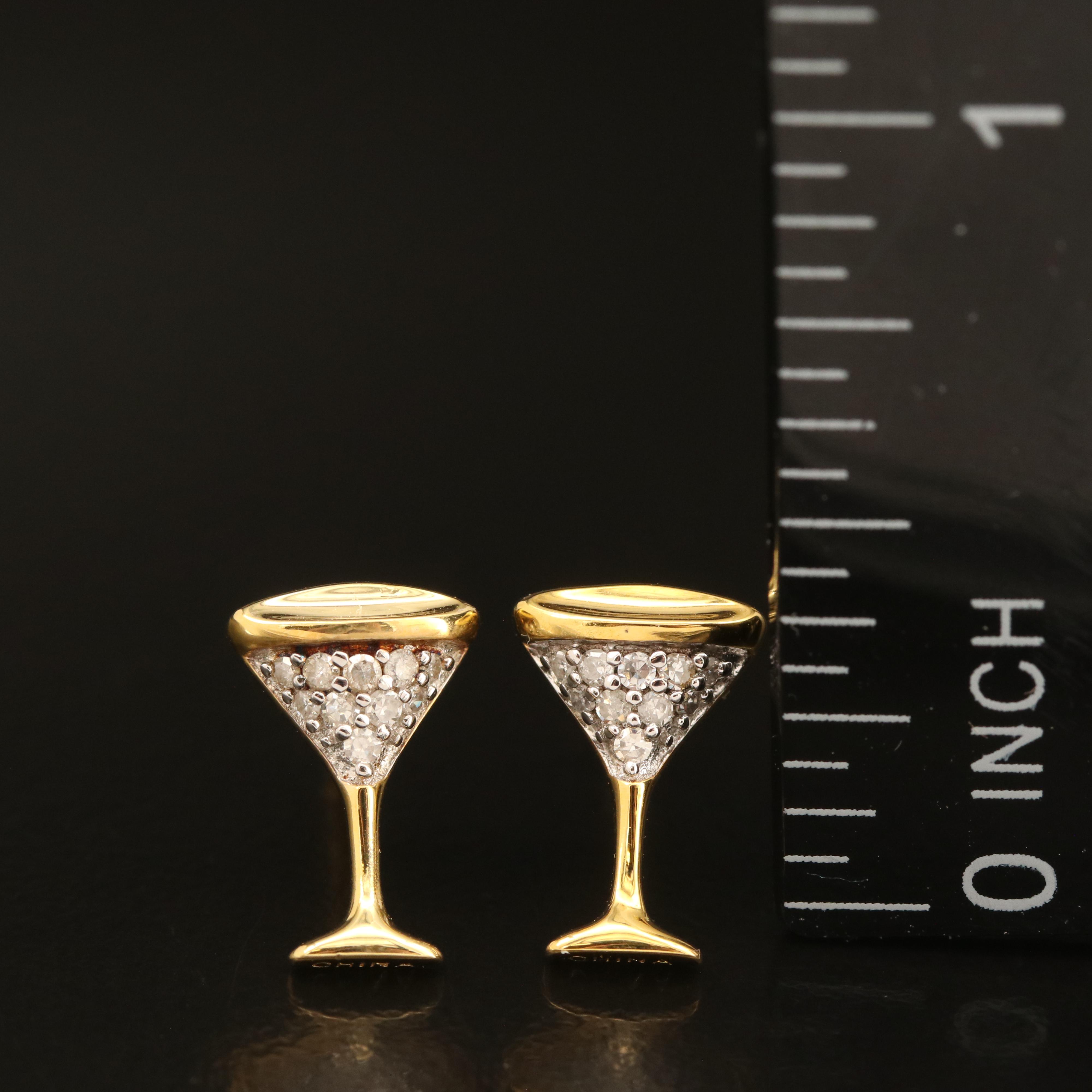 Sterling Diamond Martini Stud Earrings