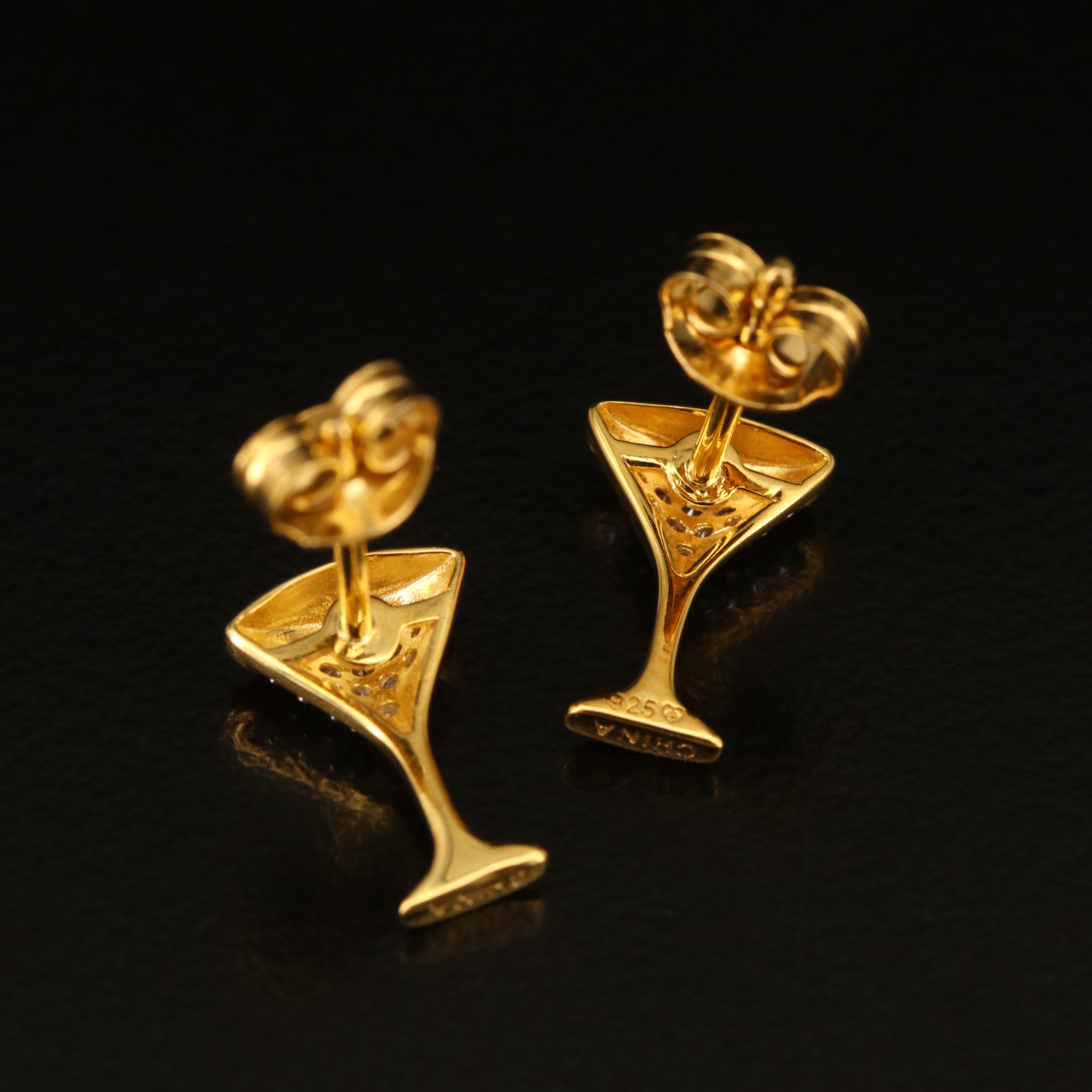 Sterling Diamond Martini Stud Earrings