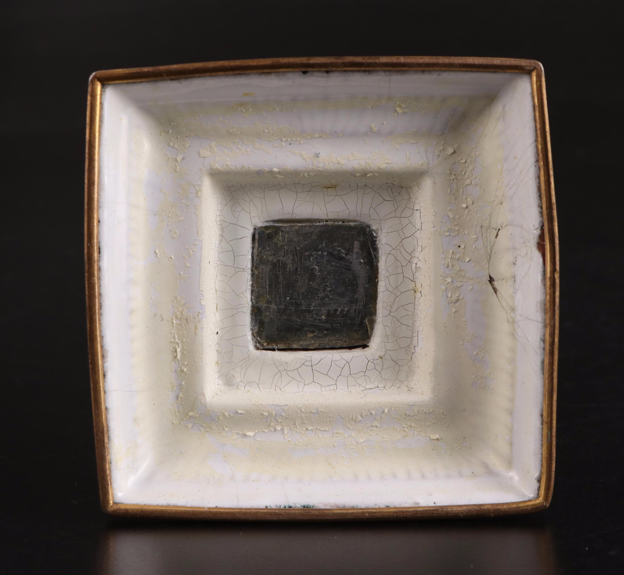 Pair of George III Staffordshire Enameled Metal Candlesticks, Circa 1775