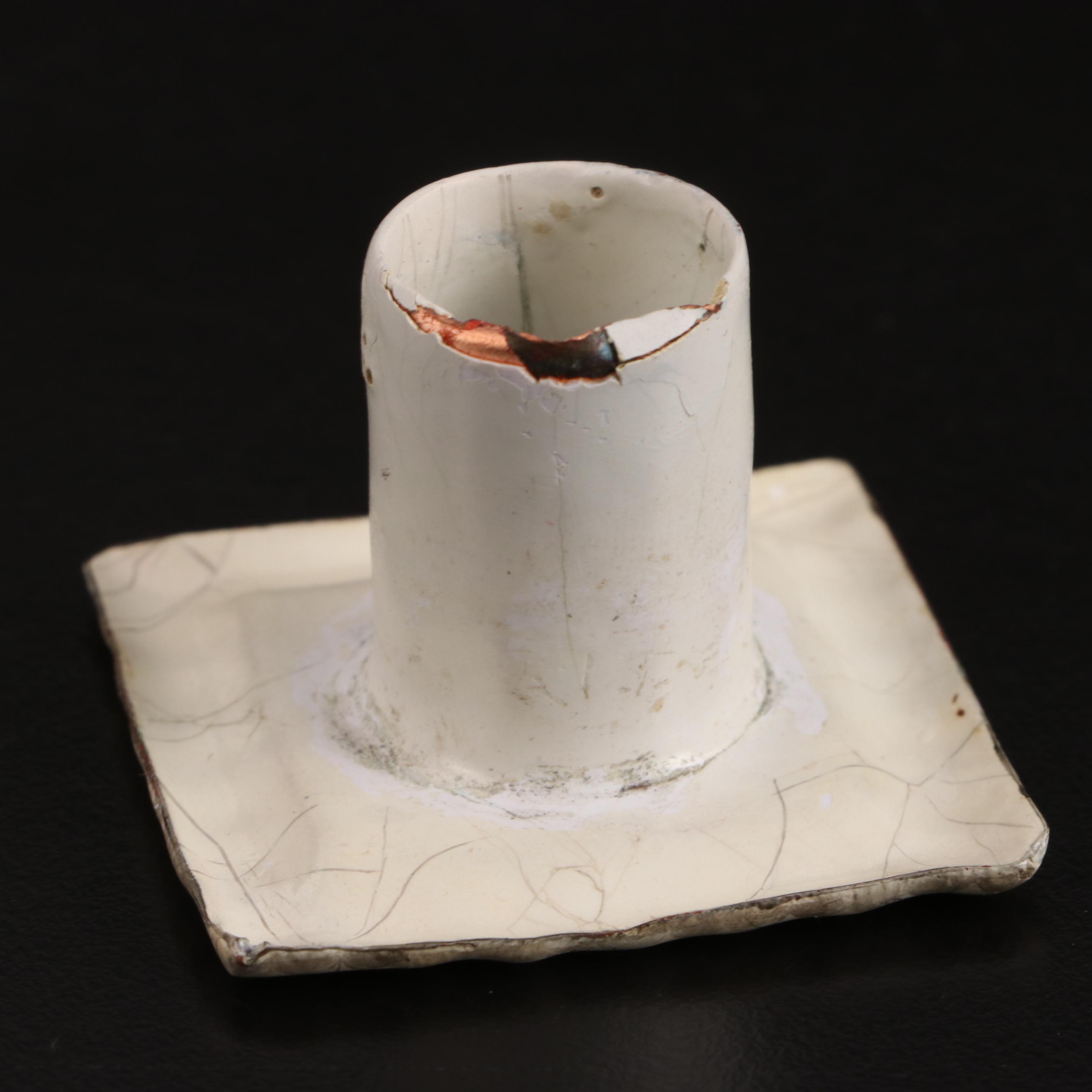 Pair of George III Staffordshire Enameled Metal Candlesticks, Circa 1775