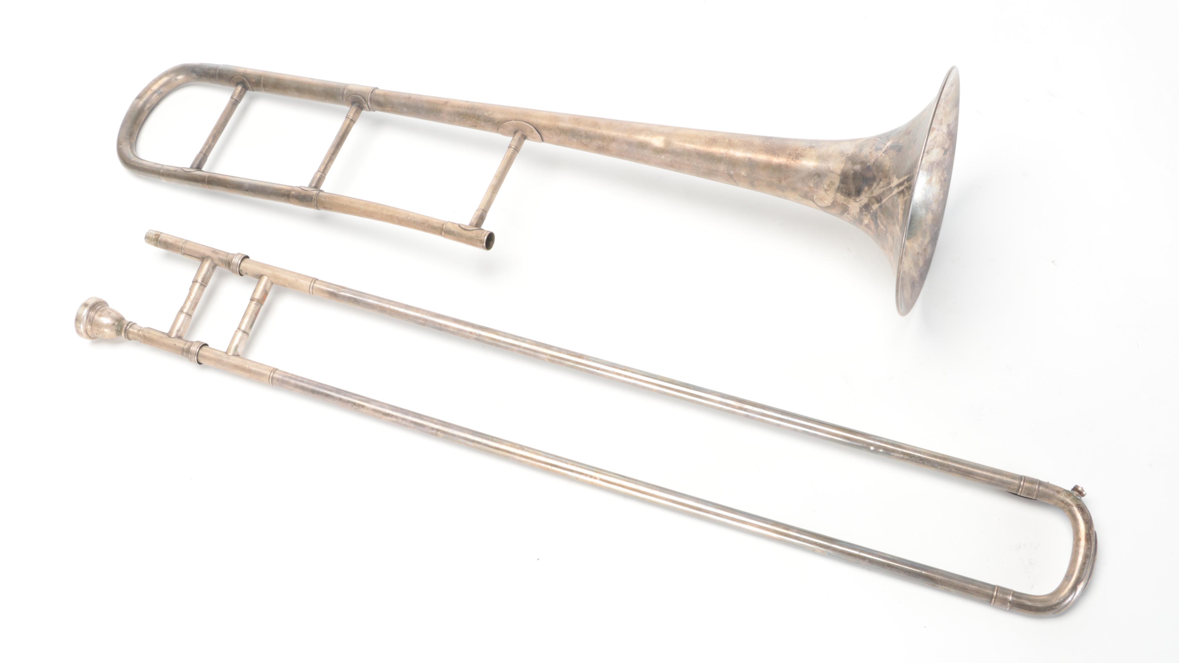 Couesnon & Cie French Silver Plate Trombone, Early 20th Century