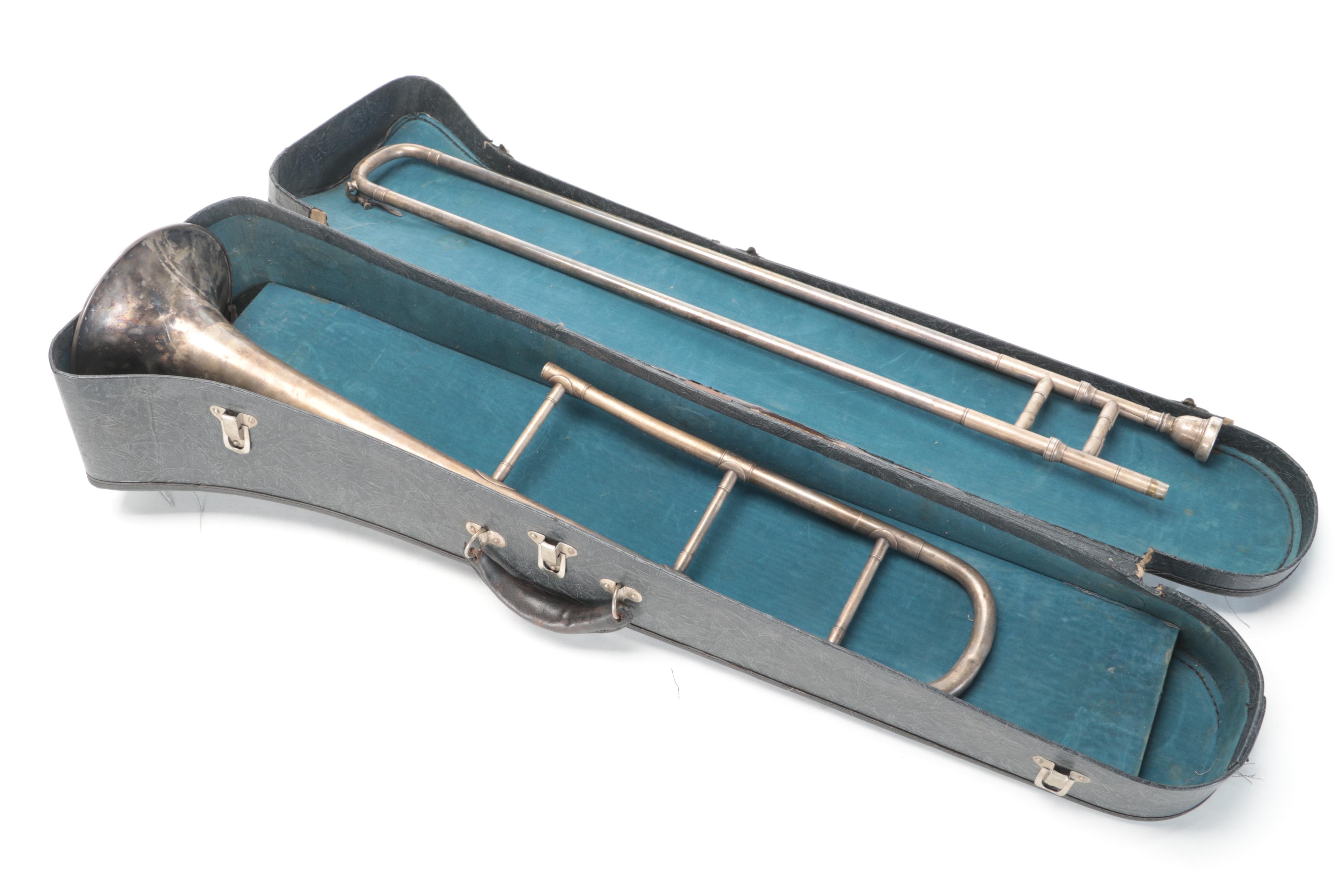 Couesnon & Cie French Silver Plate Trombone, Early 20th Century