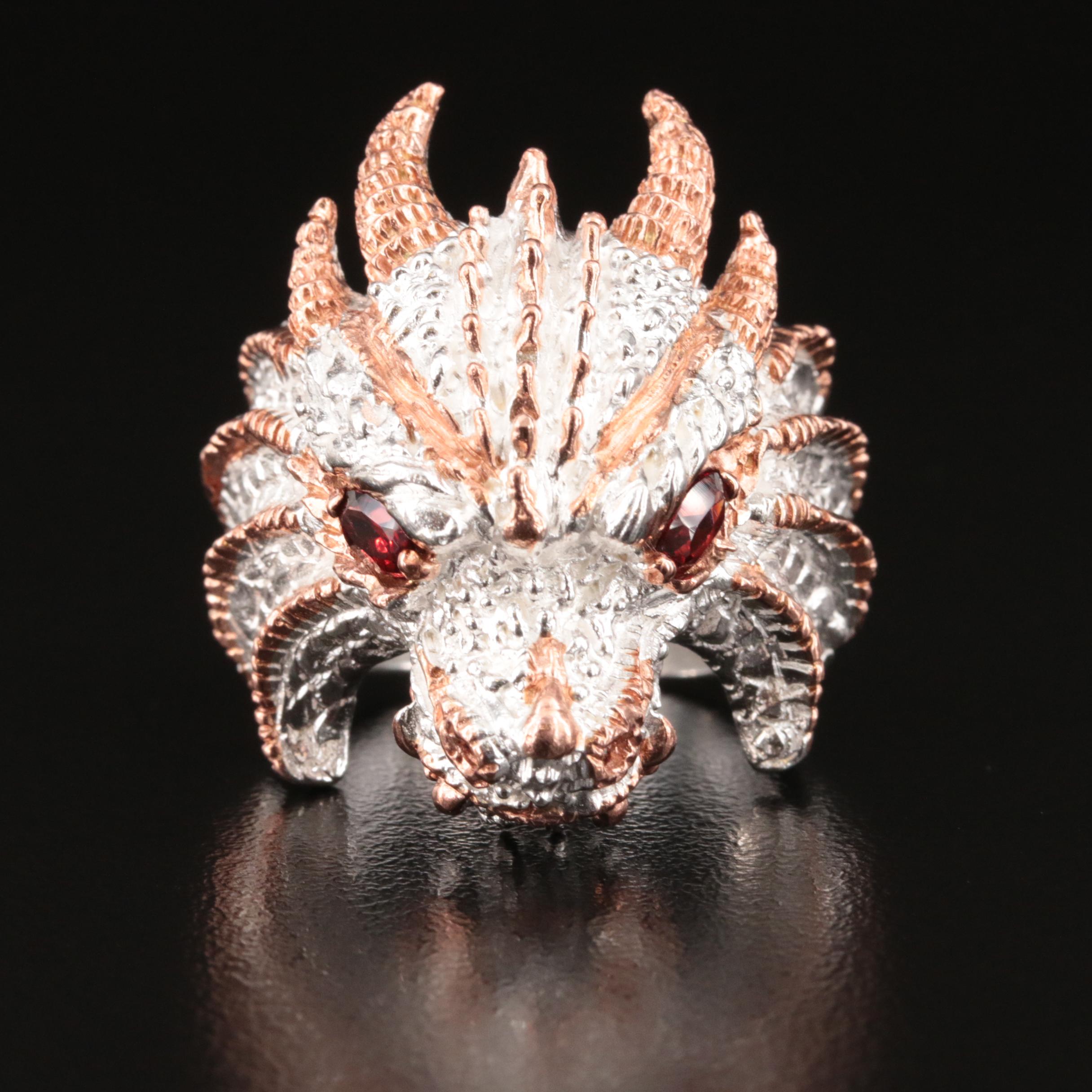 Sterling Garnet Dragon's Head Ring