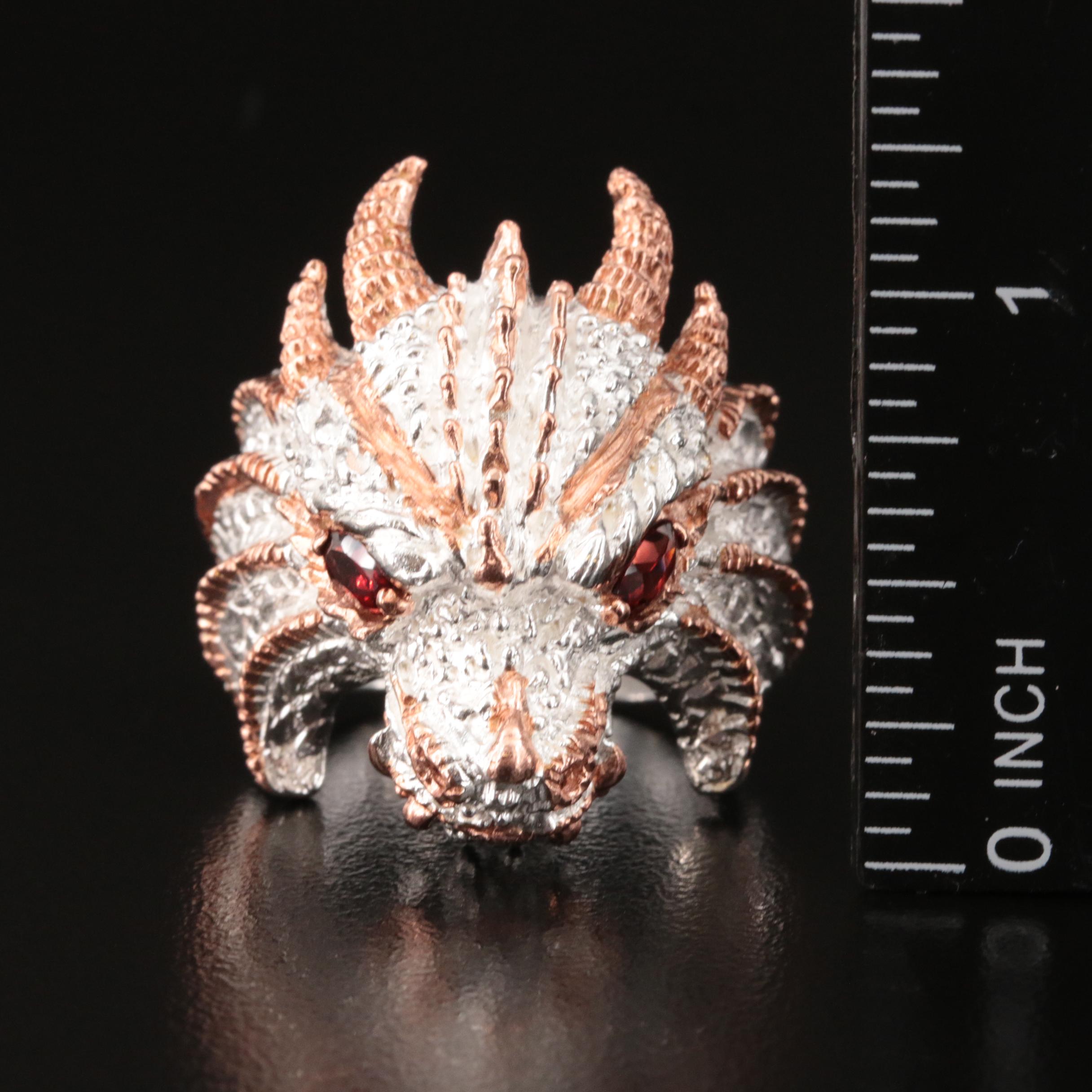 Sterling Garnet Dragon's Head Ring
