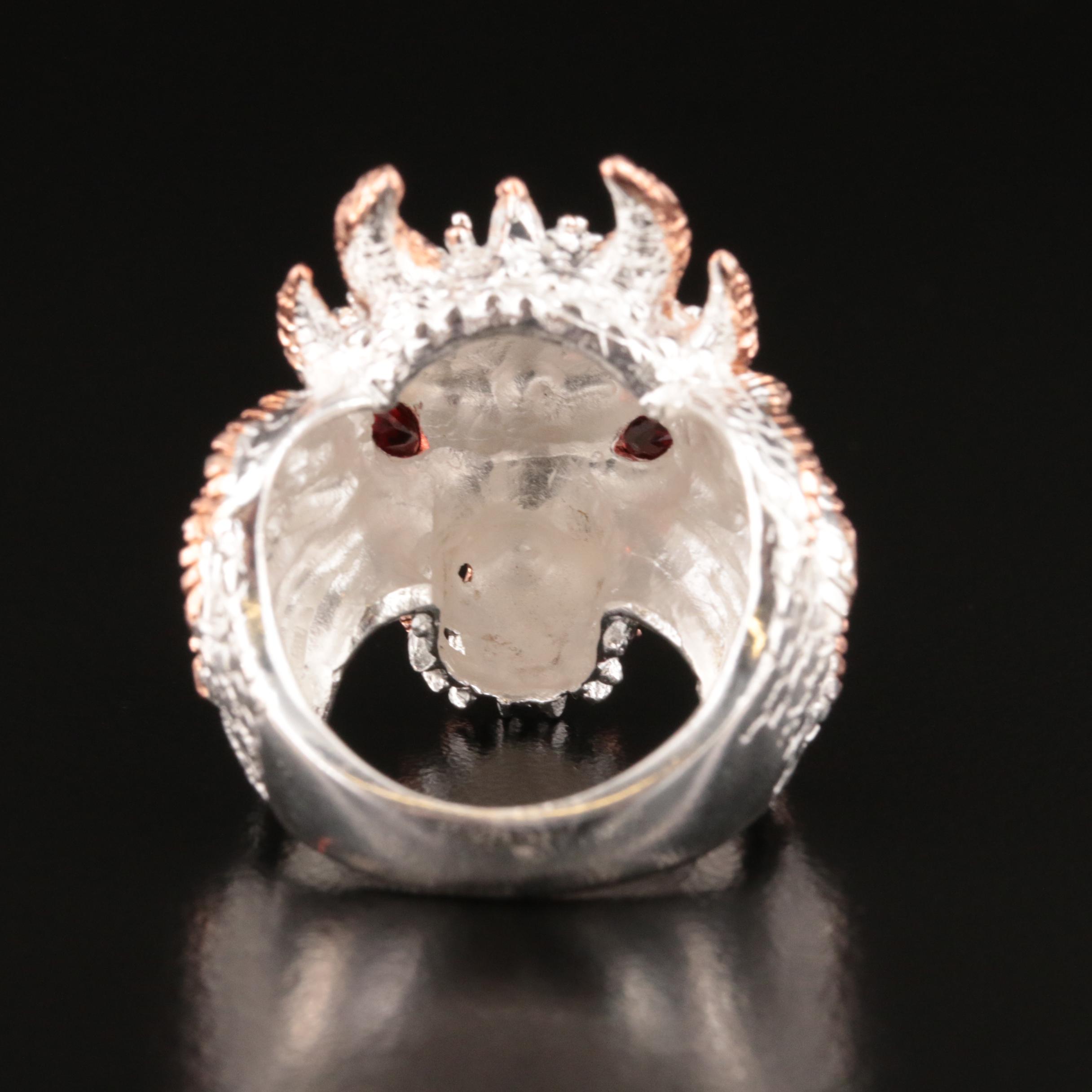 Sterling Garnet Dragon's Head Ring