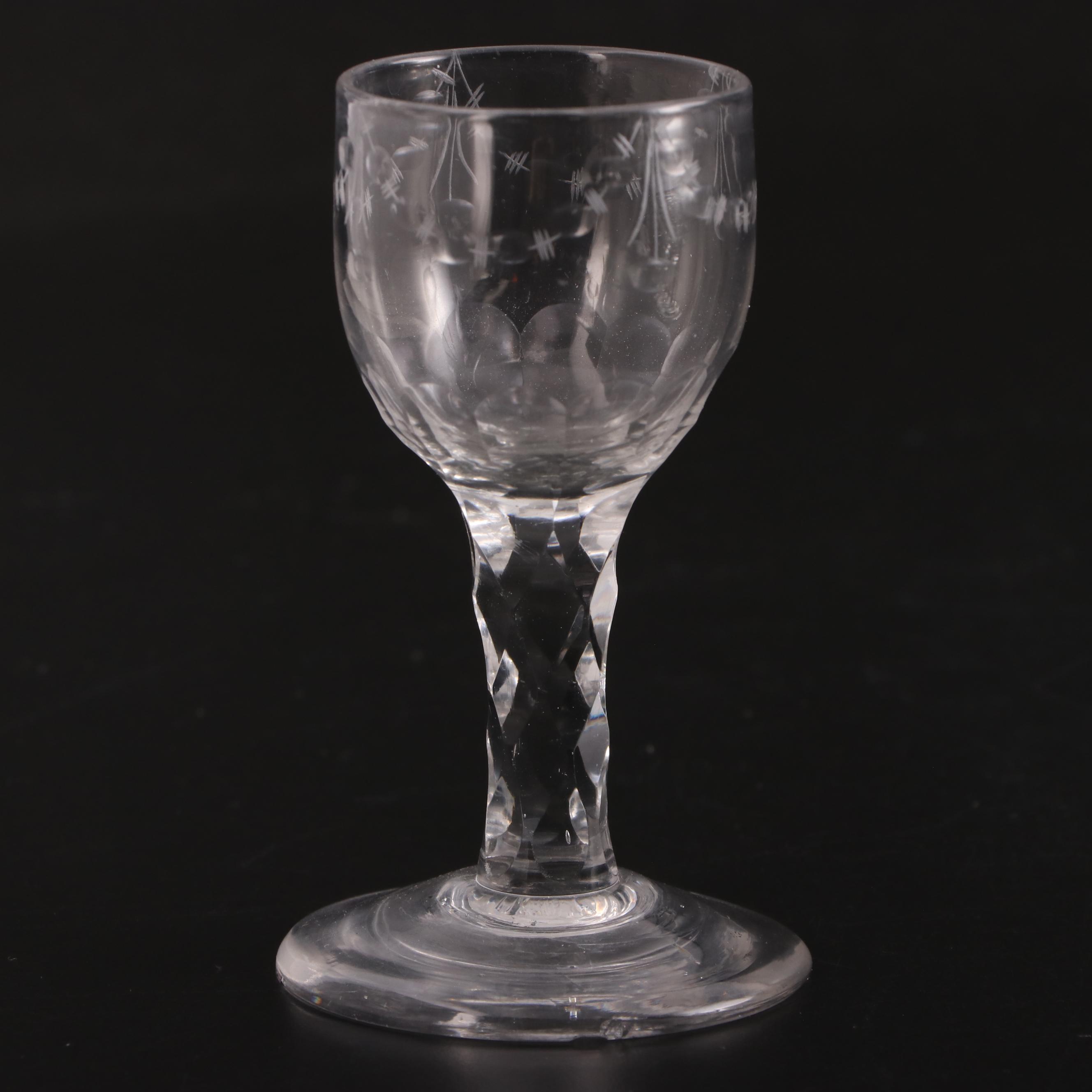 George III Diamond Faceted Stem Wine Glasses, 18th Century