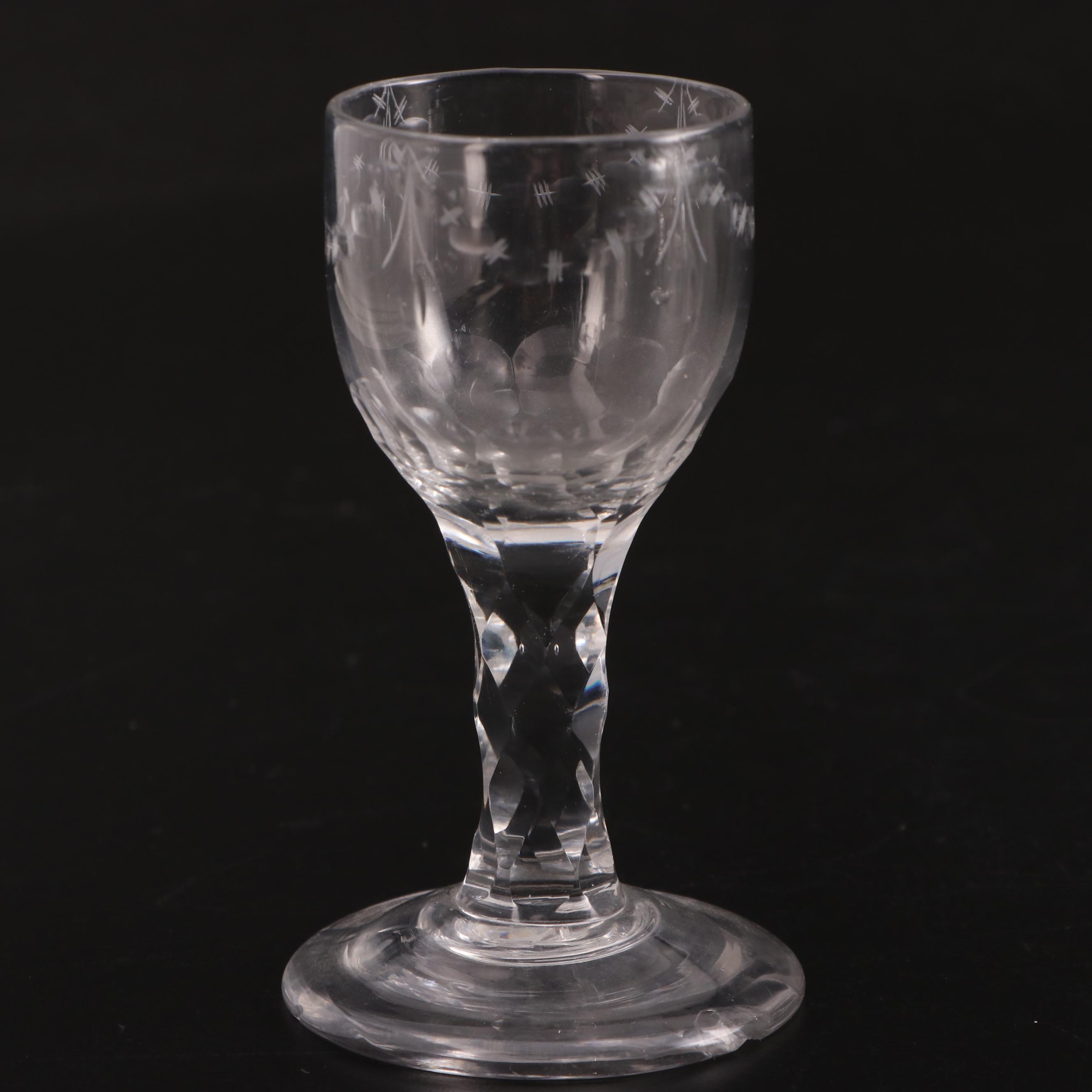 George III Diamond Faceted Stem Wine Glasses, 18th Century