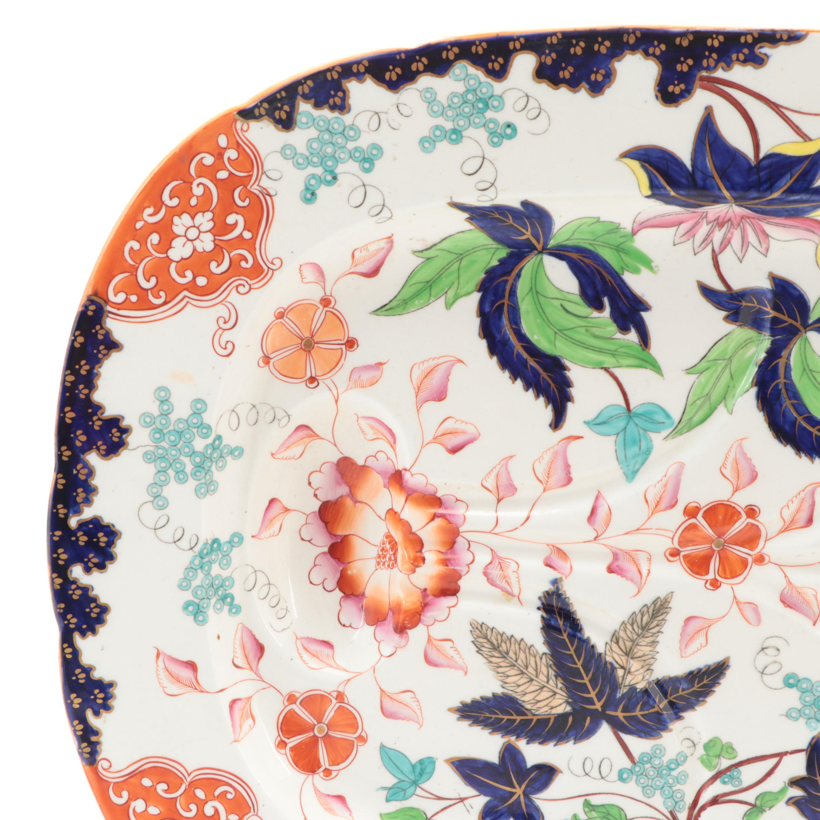 English Hand-Painted Porcelain Meat Platter, 19th Century