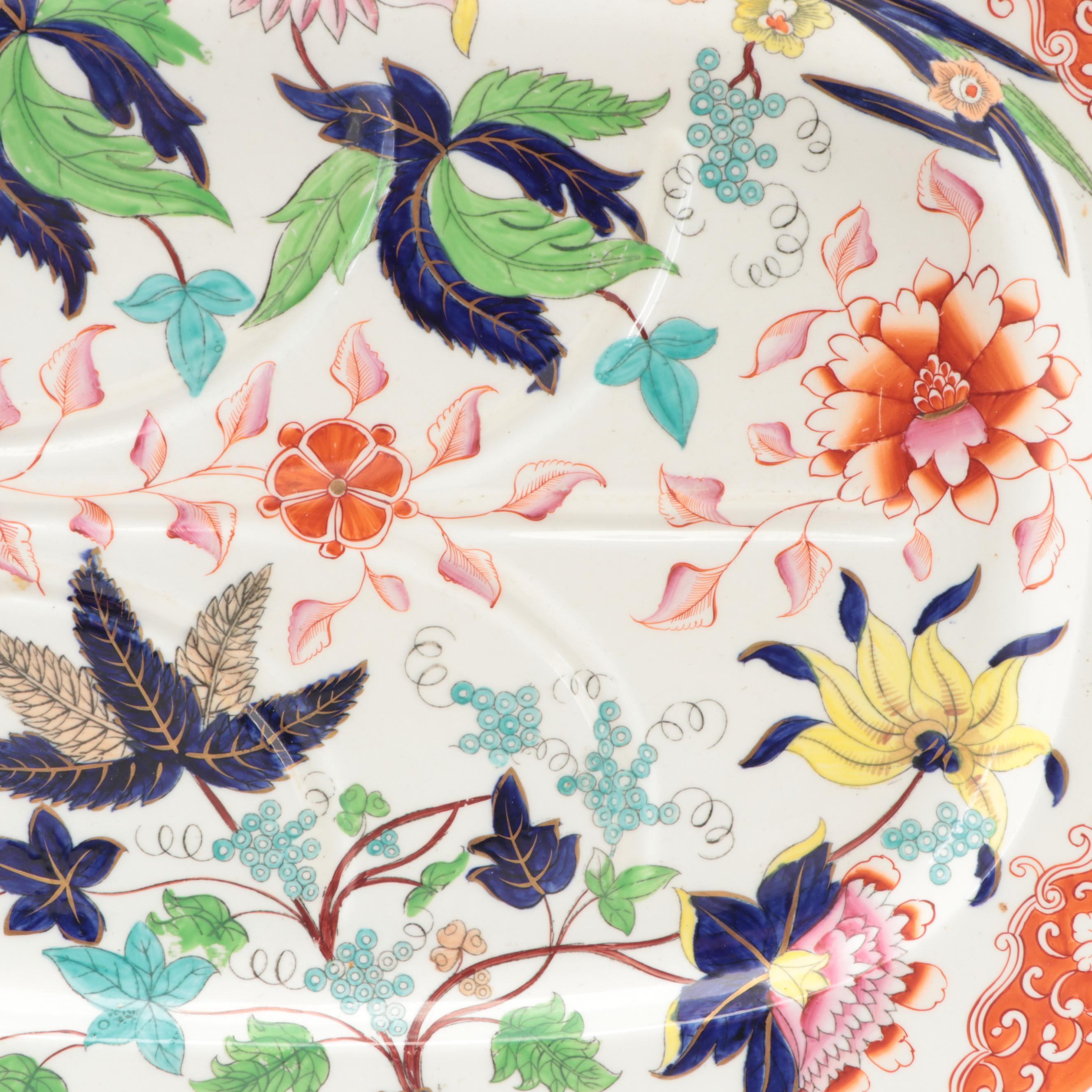 English Hand-Painted Porcelain Meat Platter, 19th Century