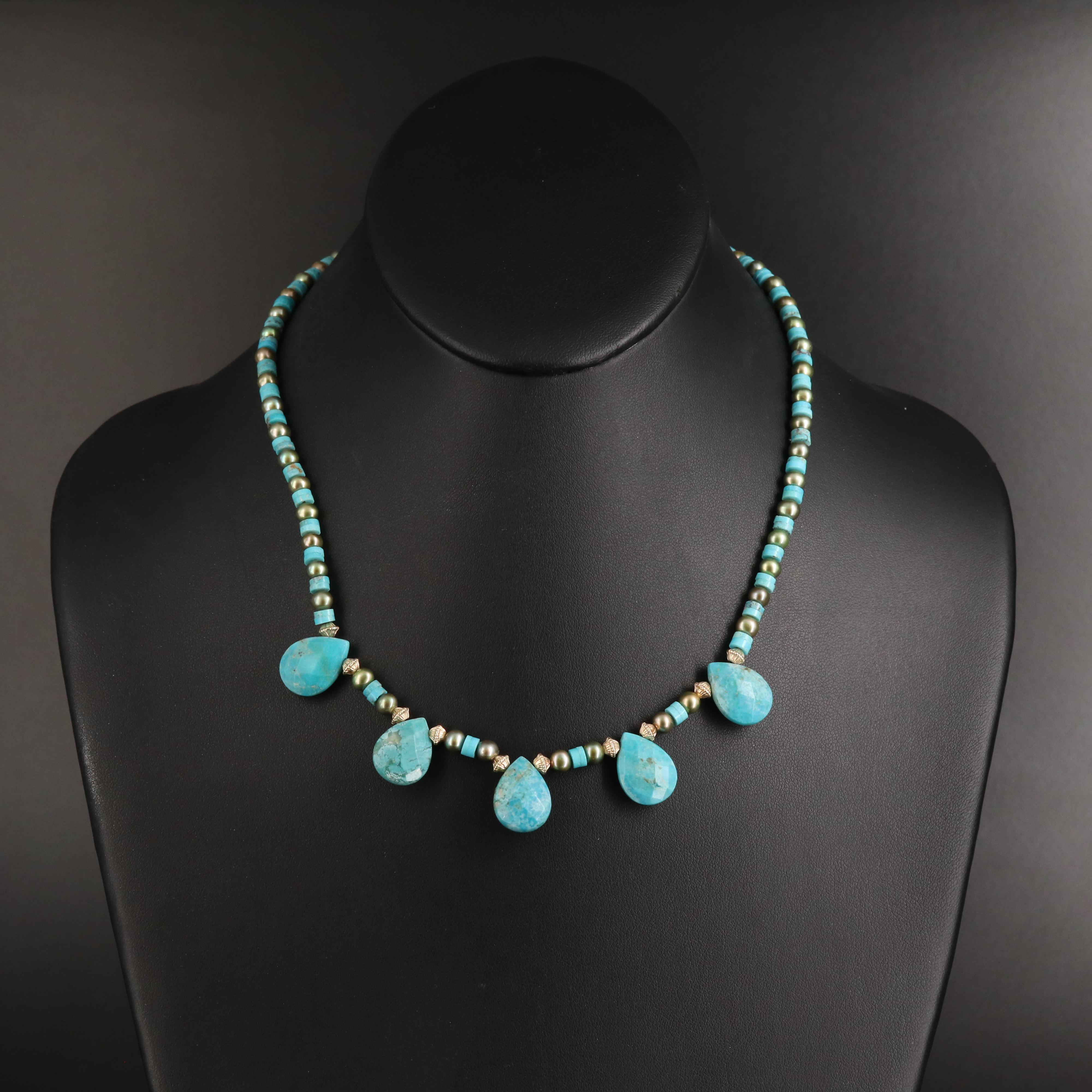 14K Turquoise and Pearl Fringe Necklace