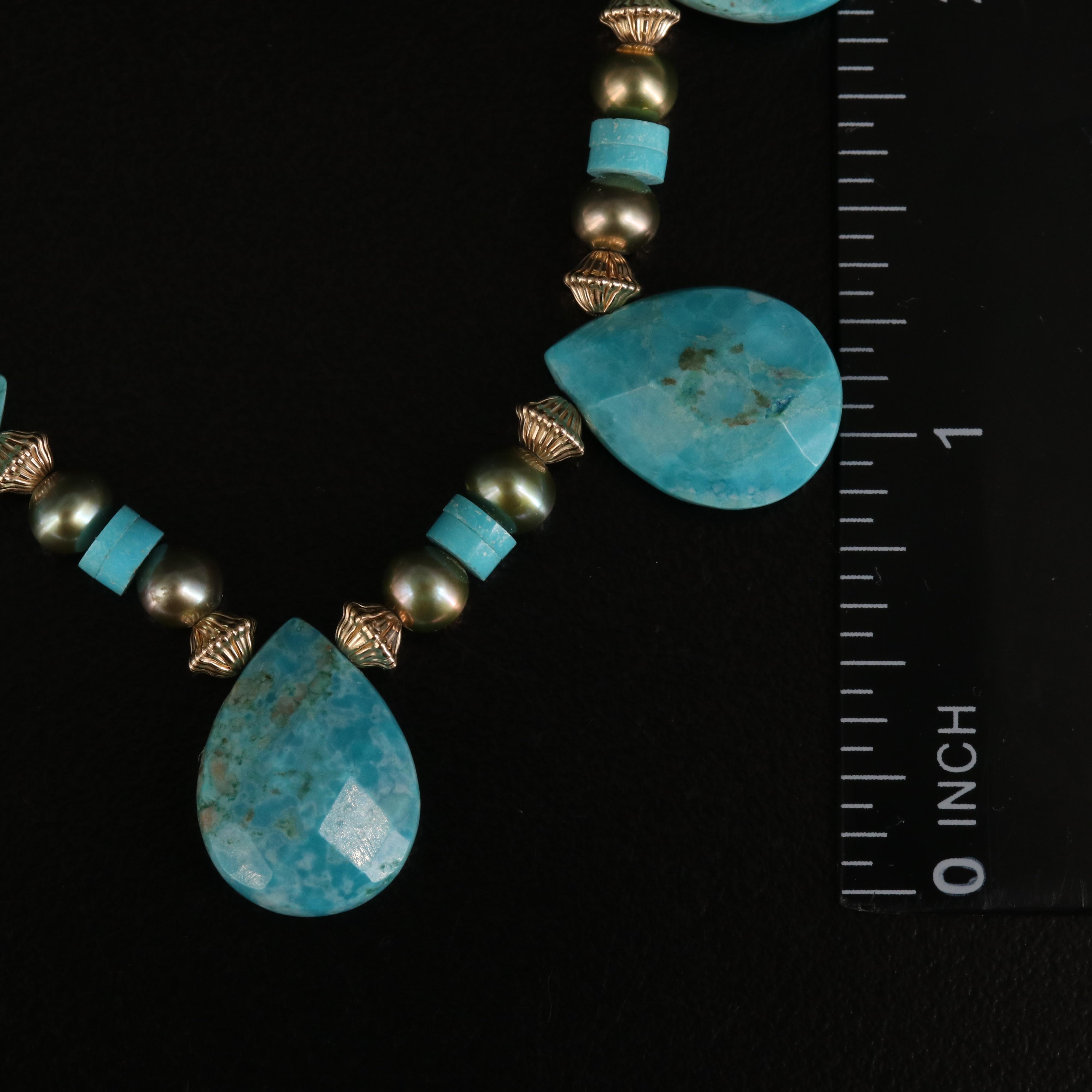 14K Turquoise and Pearl Fringe Necklace