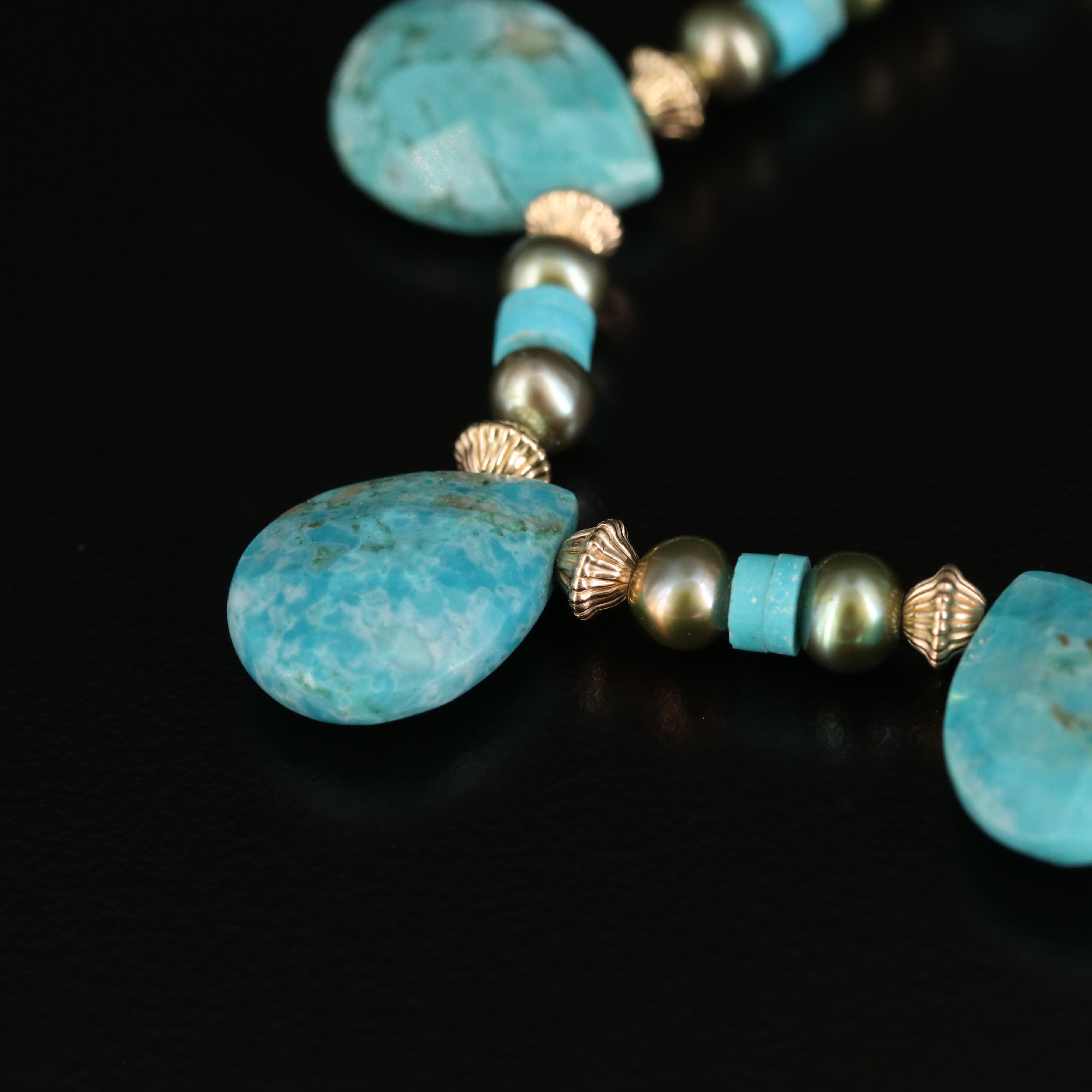 14K Turquoise and Pearl Fringe Necklace