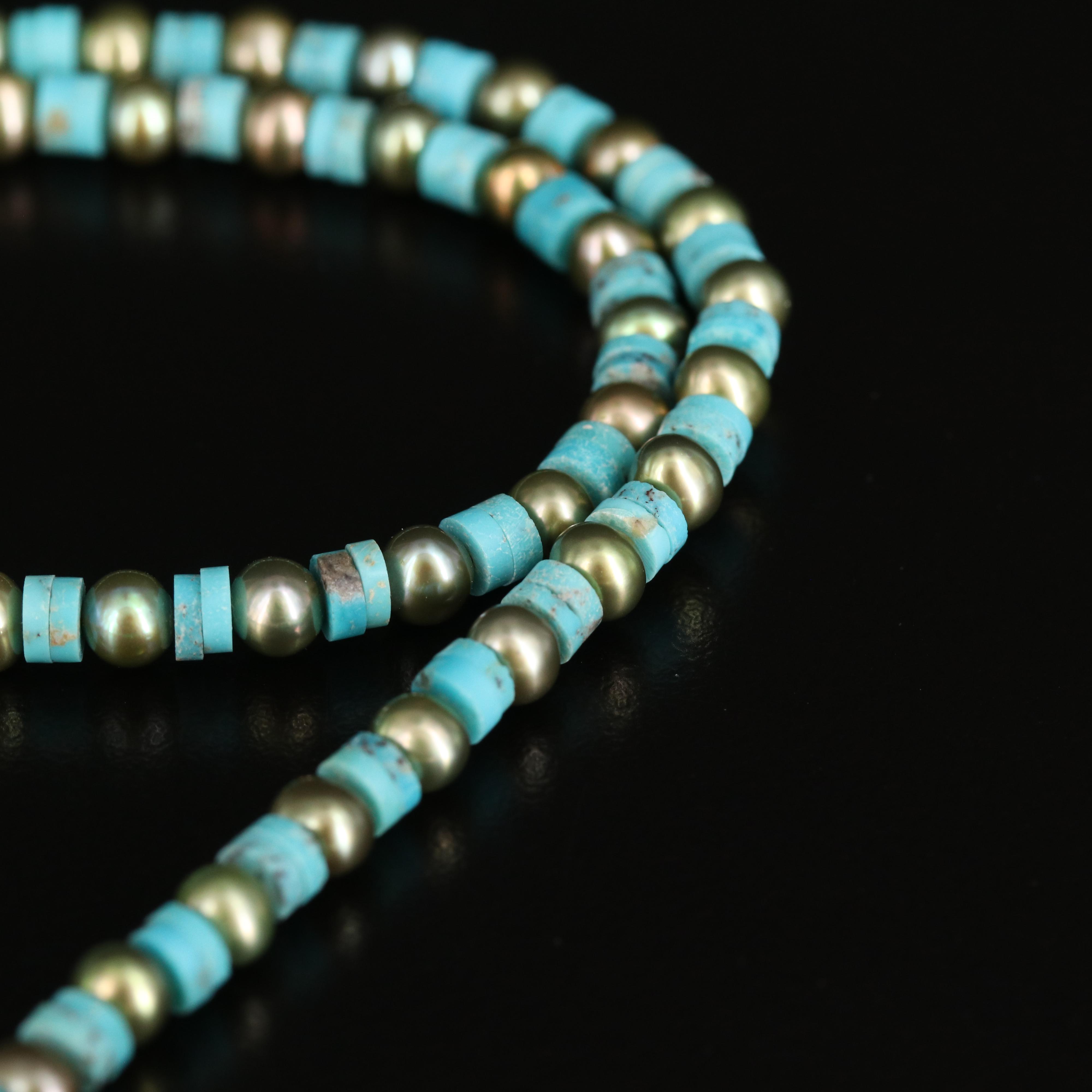 14K Turquoise and Pearl Fringe Necklace