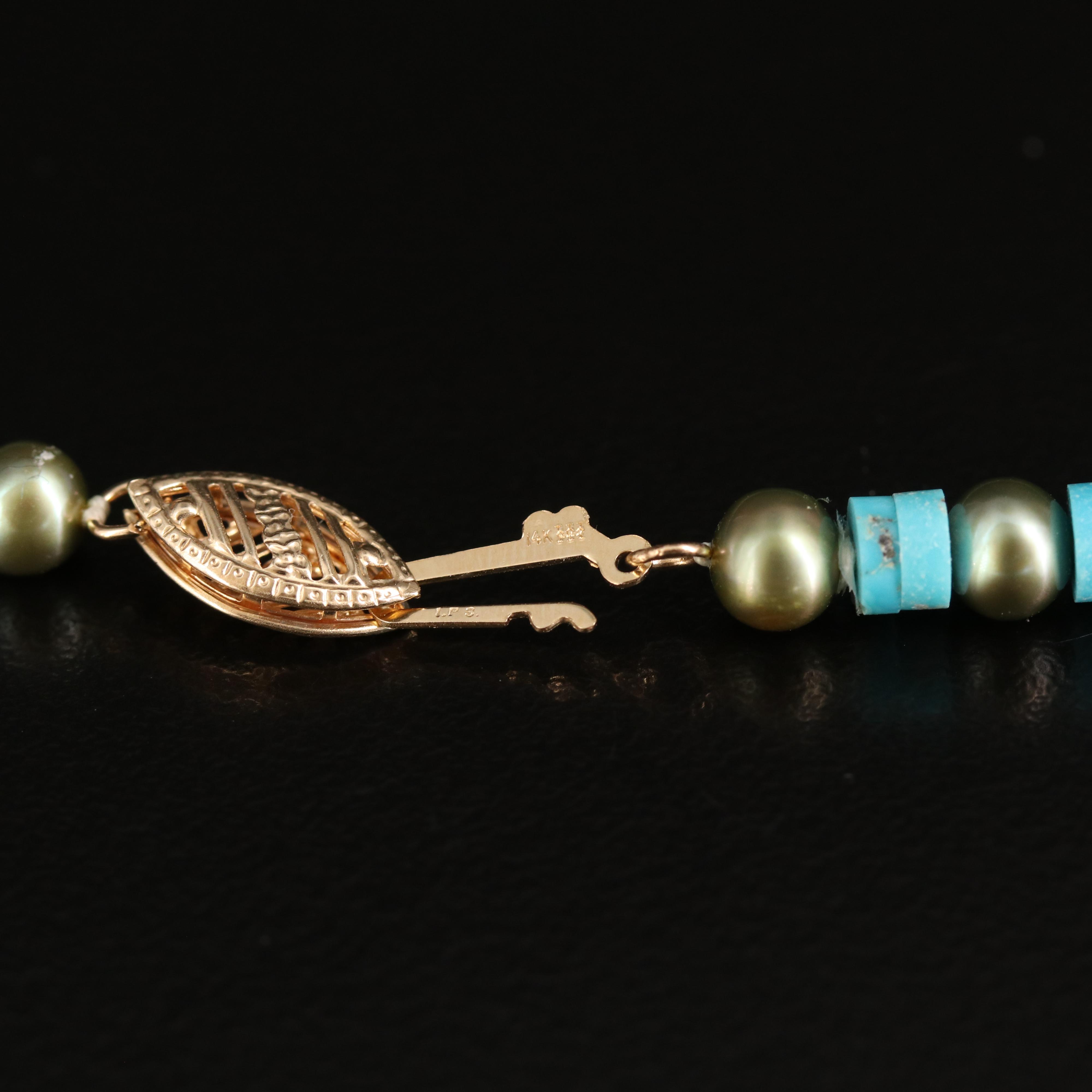 14K Turquoise and Pearl Fringe Necklace
