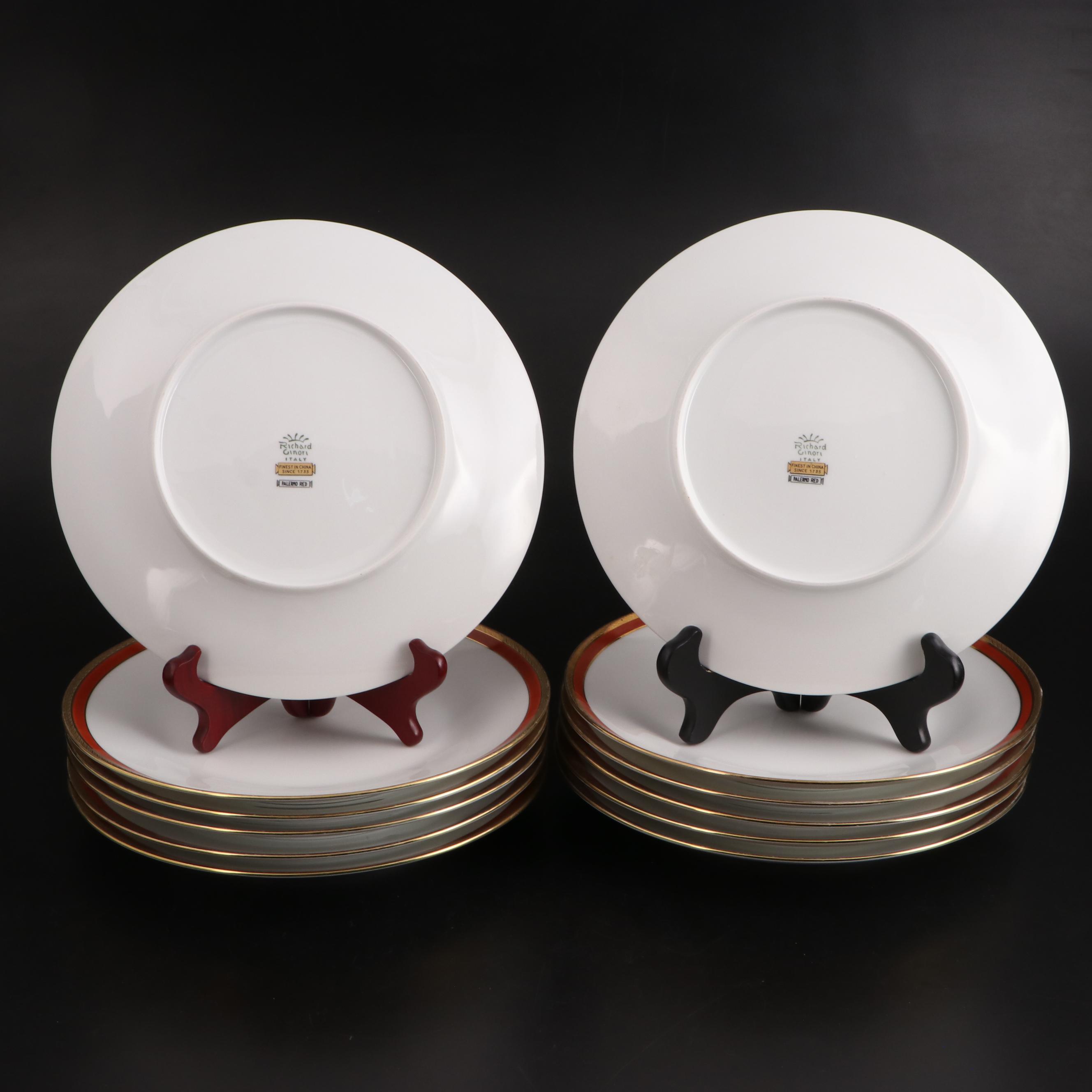 Richard Ginori "Palermo Red" Porcelain Dinner and Salad Plates, Late 20th C.