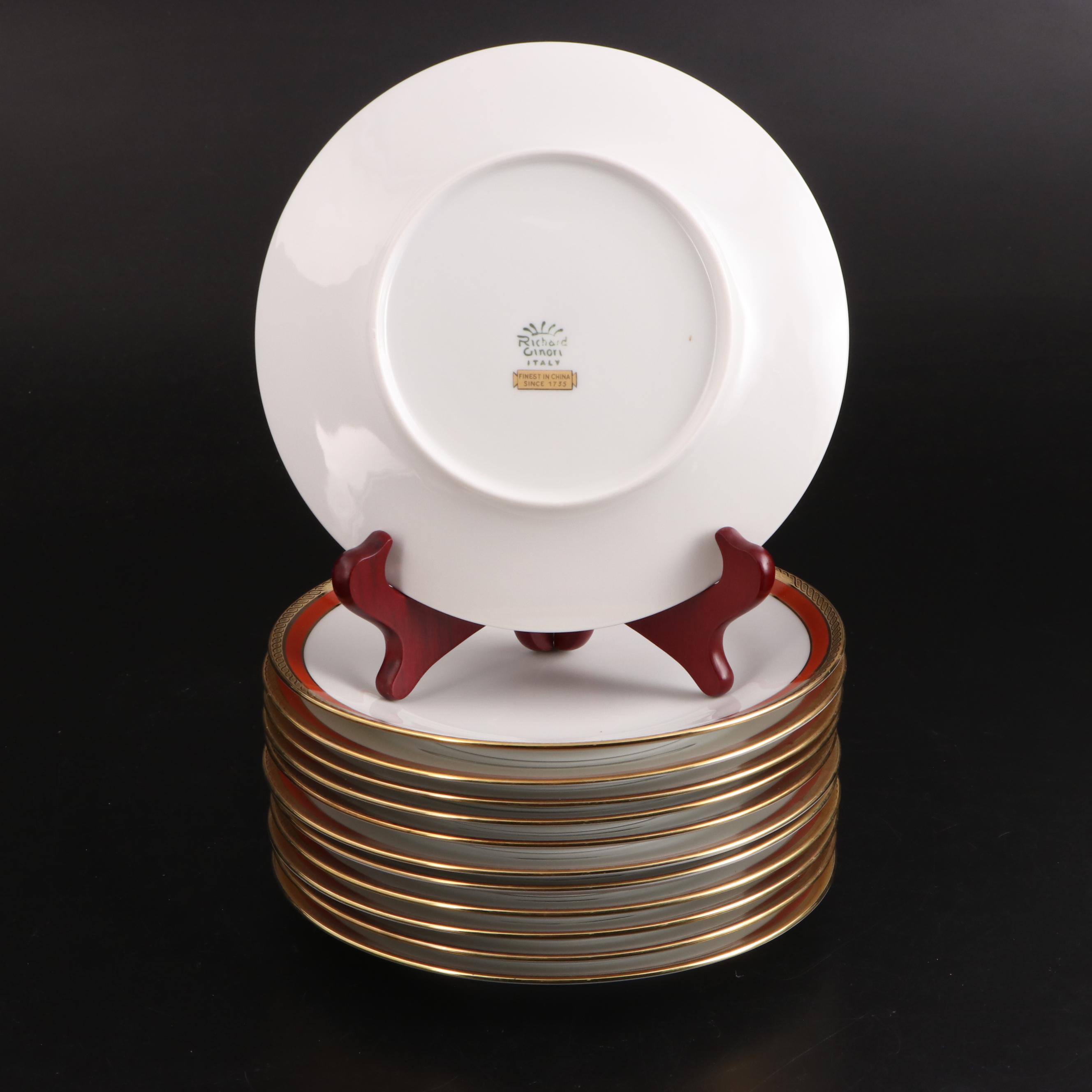 Richard Ginori "Palermo Red" Porcelain Dinner and Salad Plates, Late 20th C.
